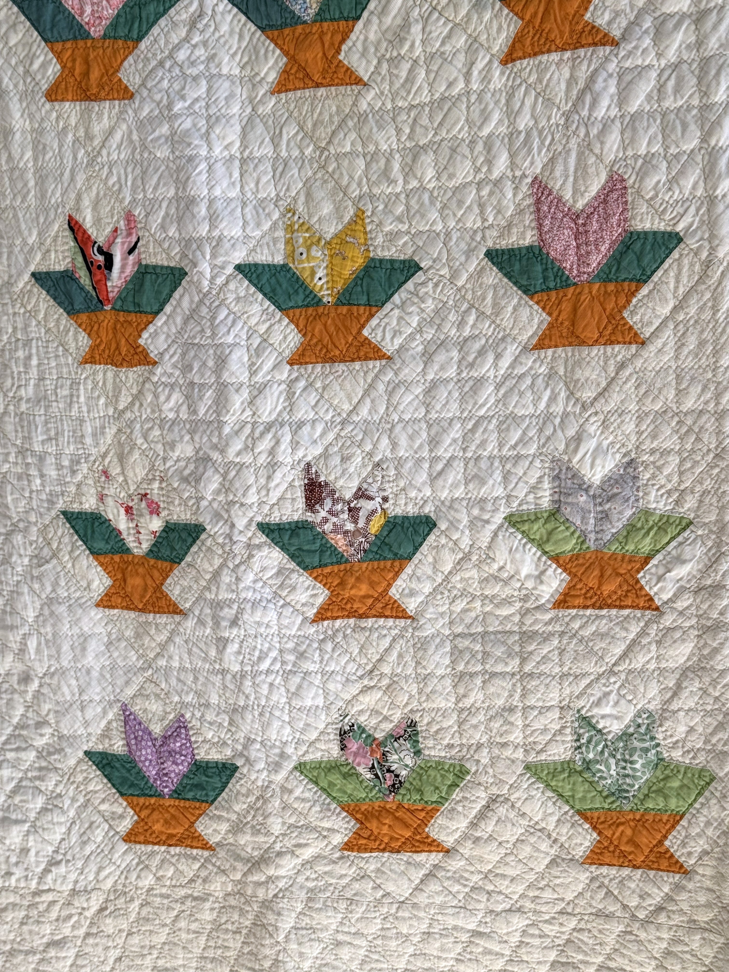 Vintage Cactus Basket Quilt - Orange