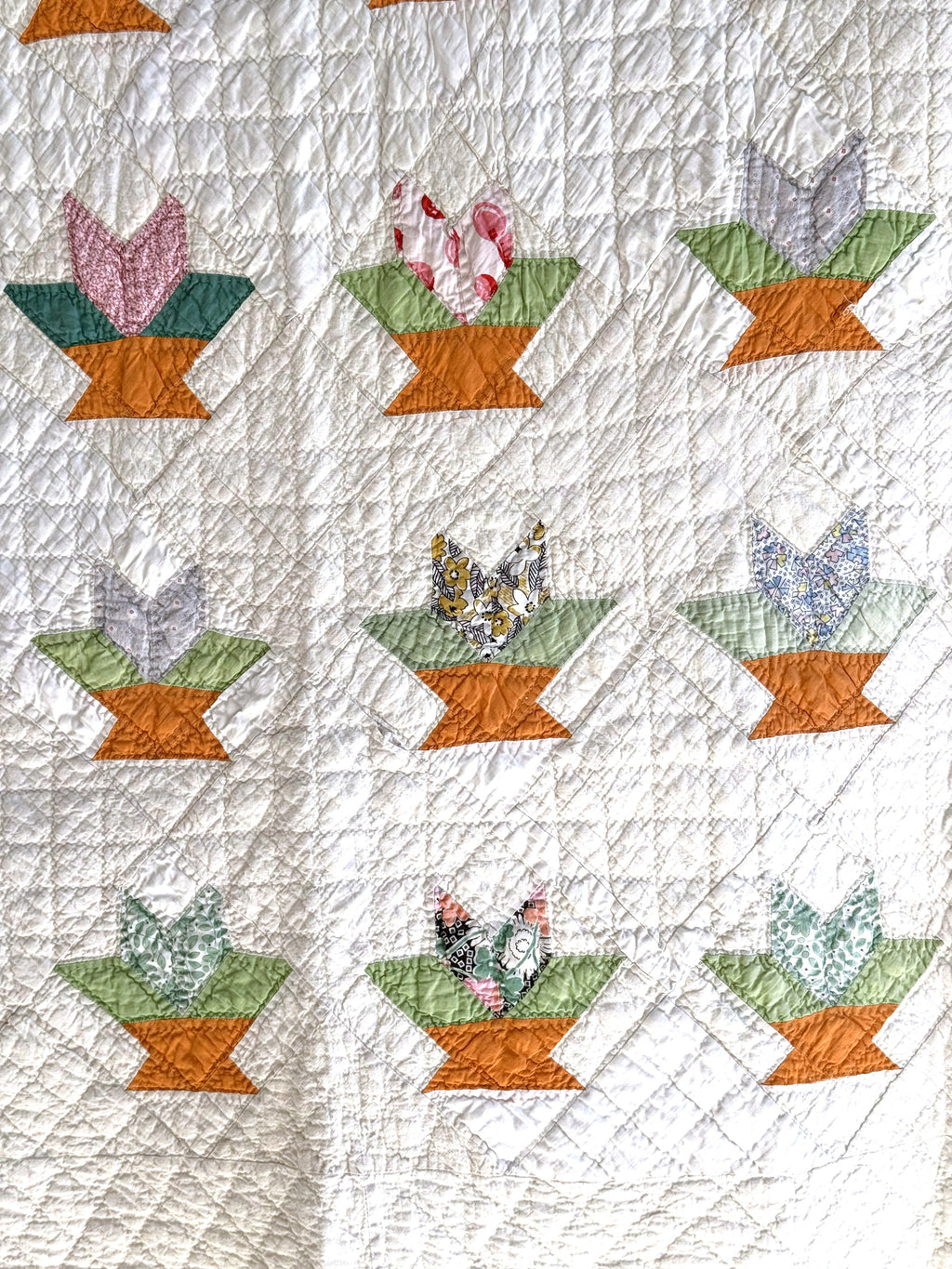 Vintage Cactus Basket Quilt - Orange