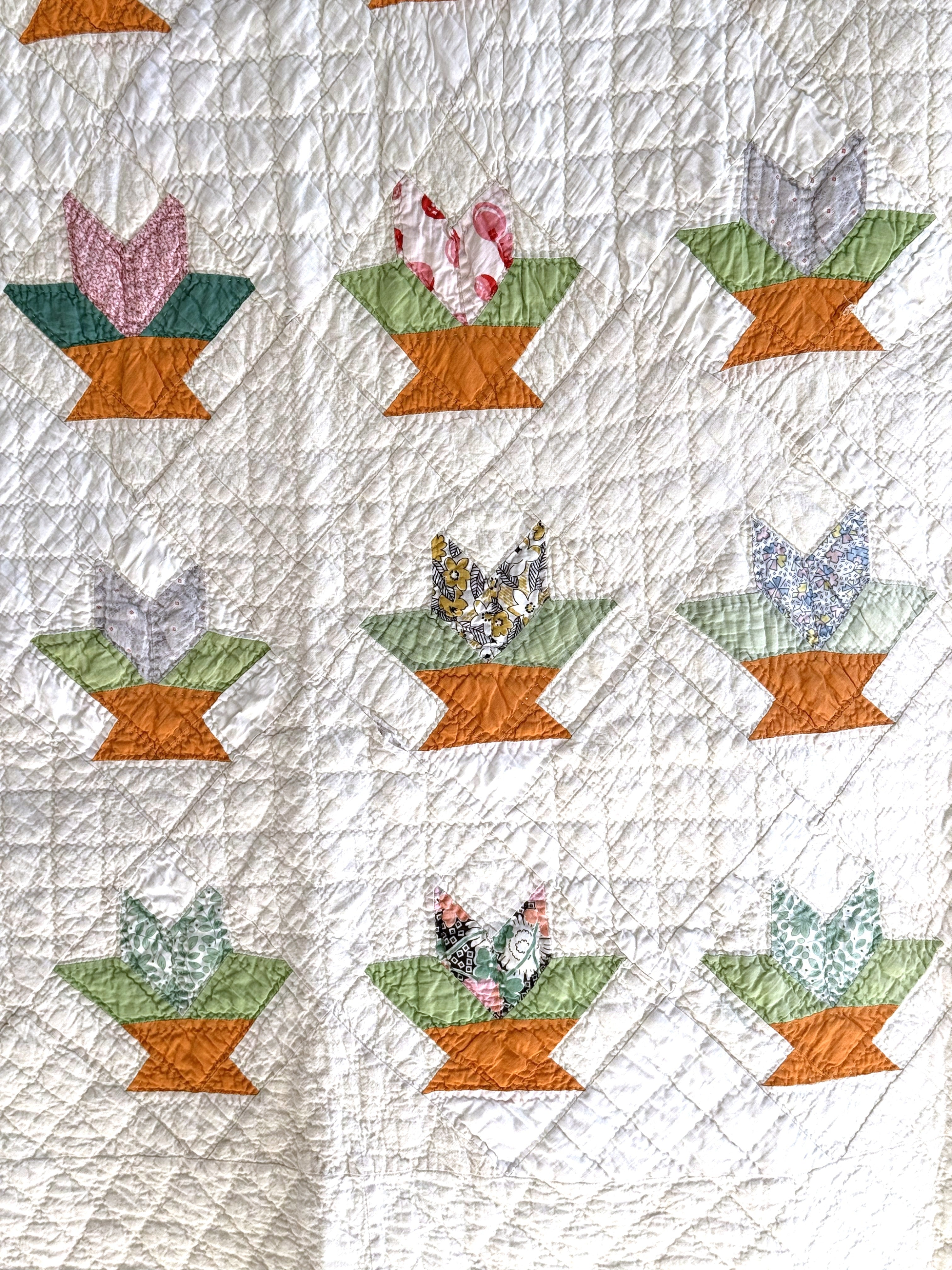 Vintage Cactus Basket Quilt - Orange