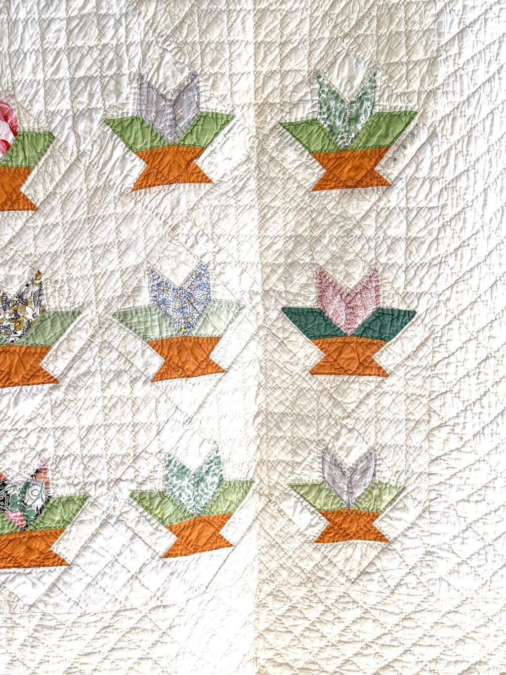 Vintage Cactus Basket Quilt - Orange