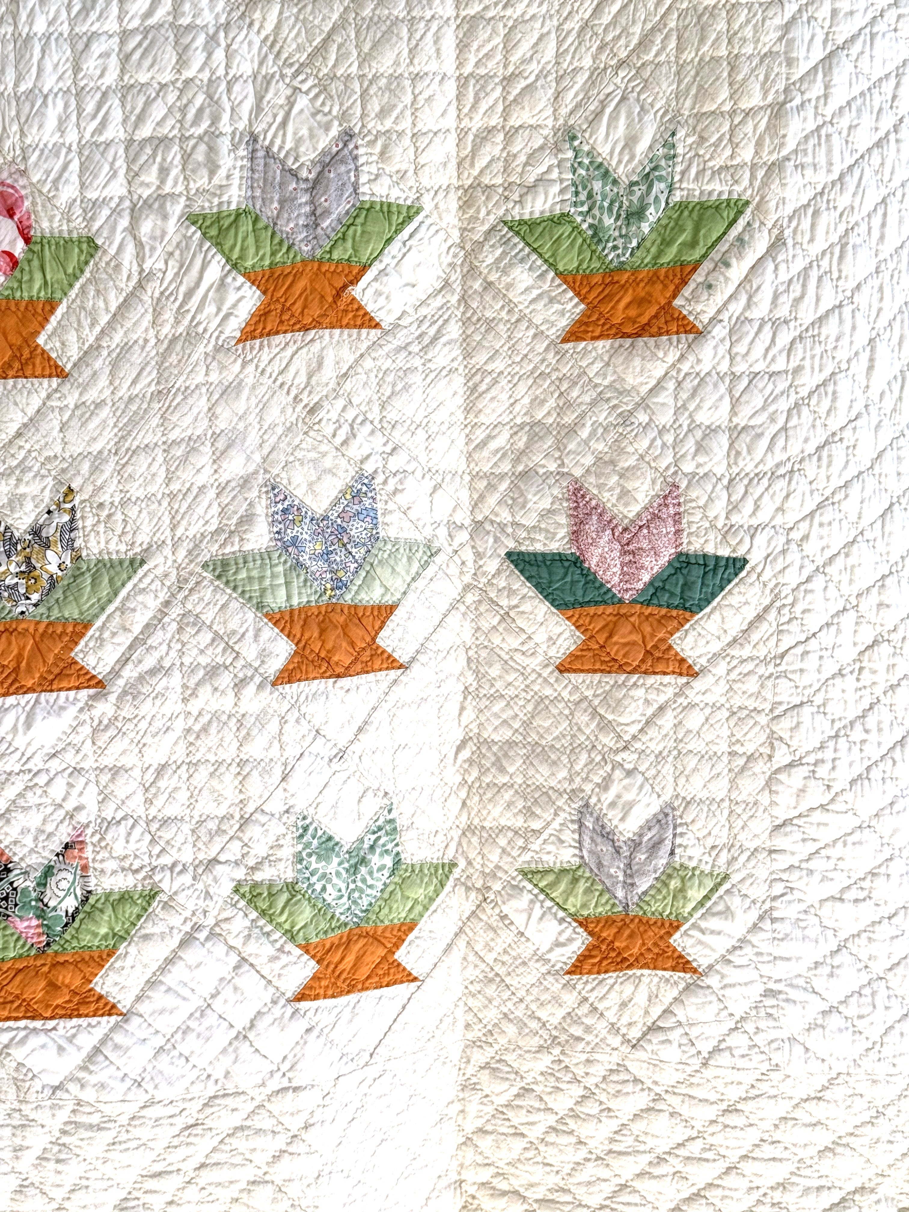Vintage Cactus Basket Quilt - Orange