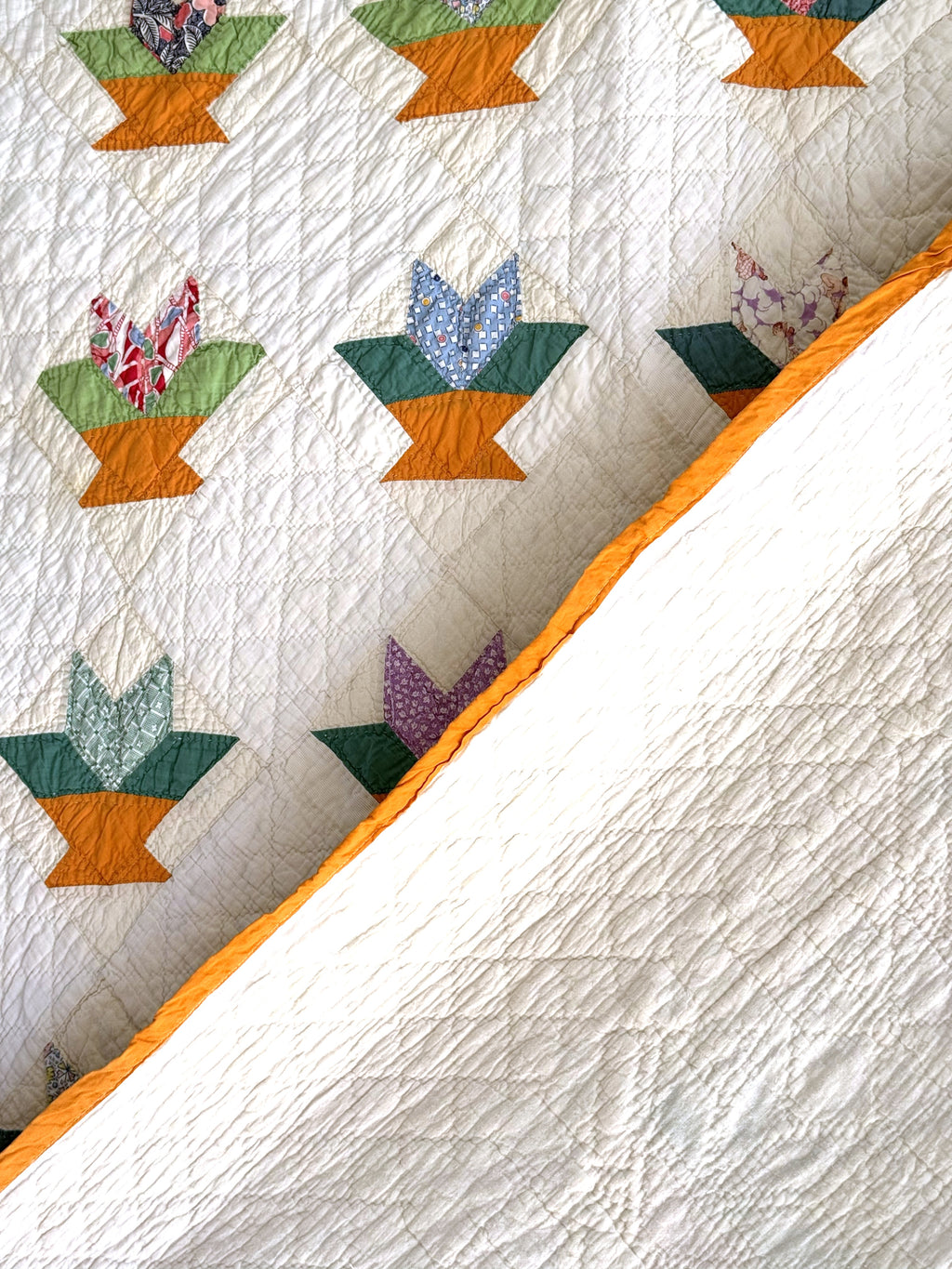 Vintage Cactus Basket Quilt - Orange