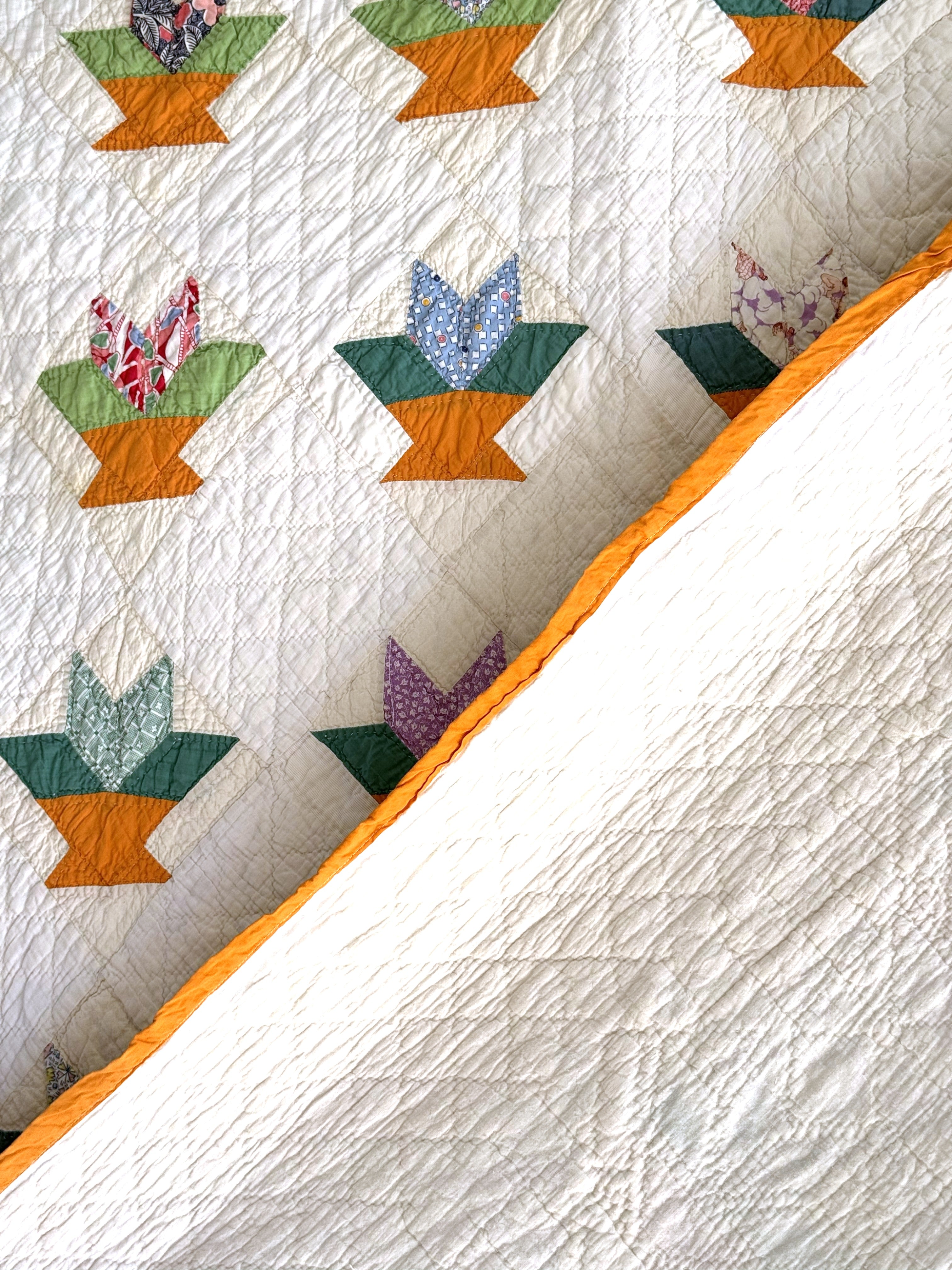 Vintage Cactus Basket Quilt - Orange