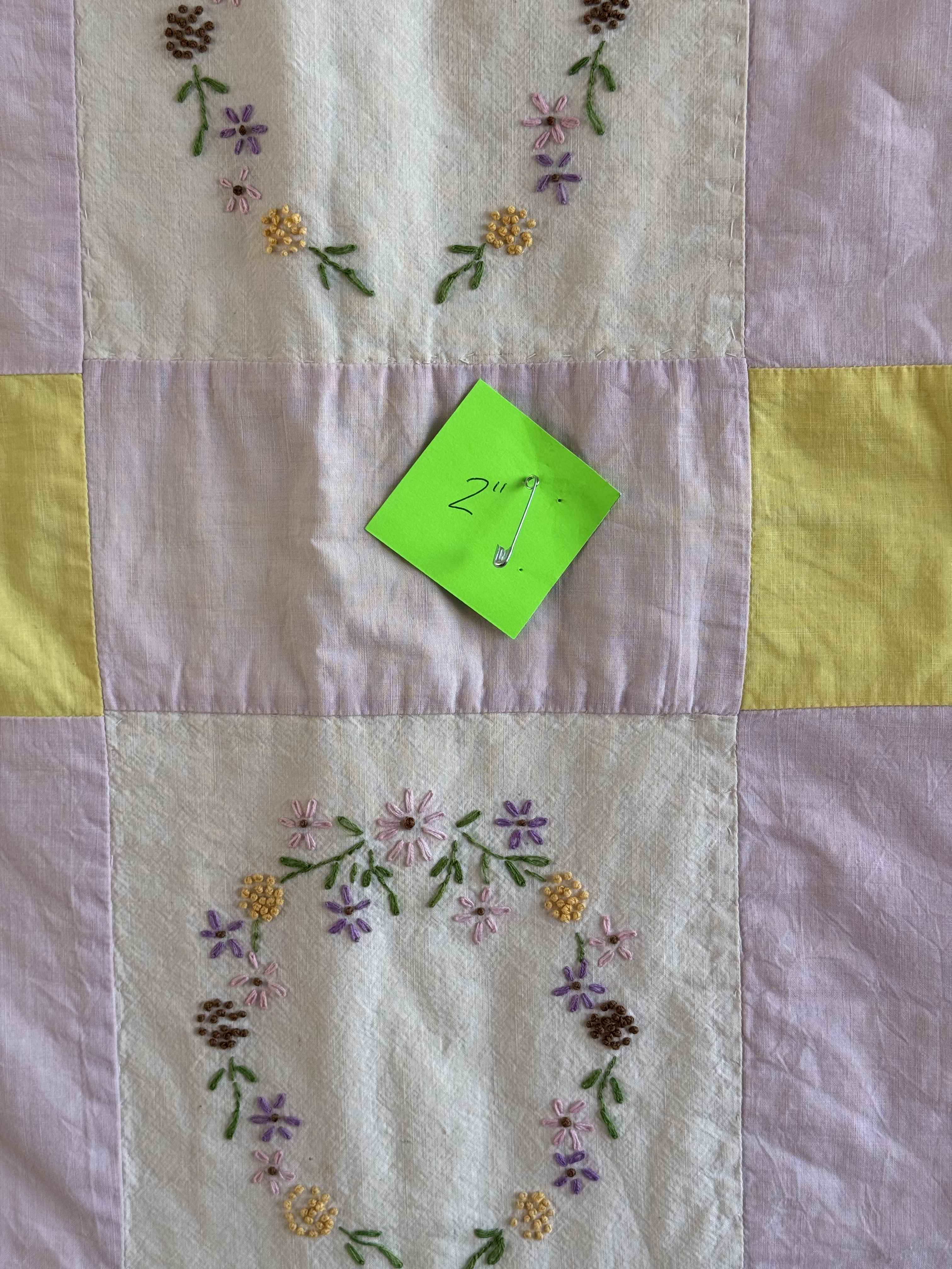Vintage Quilt Floral Wreath Embroidered