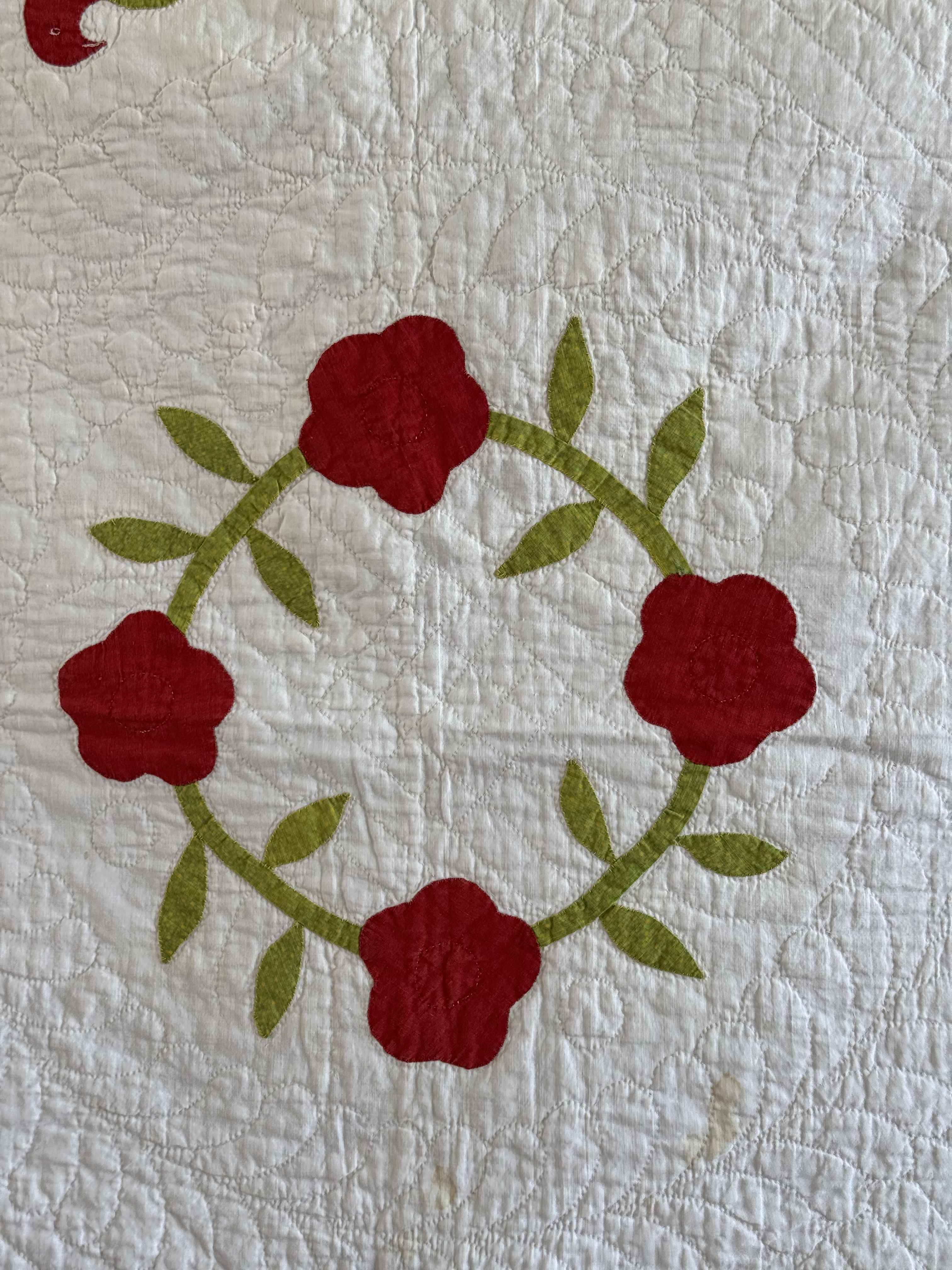 Vintage Quilt Rose of Sharon Wreath with Folk Art Birds