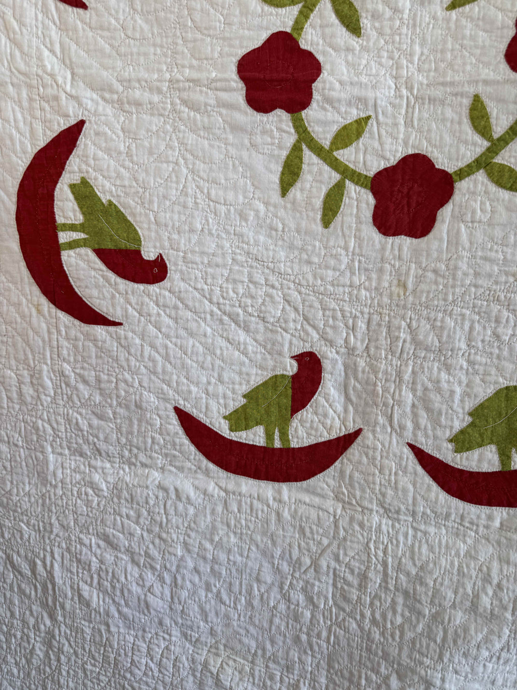 Vintage Quilt Rose of Sharon Wreath with Folk Art Birds