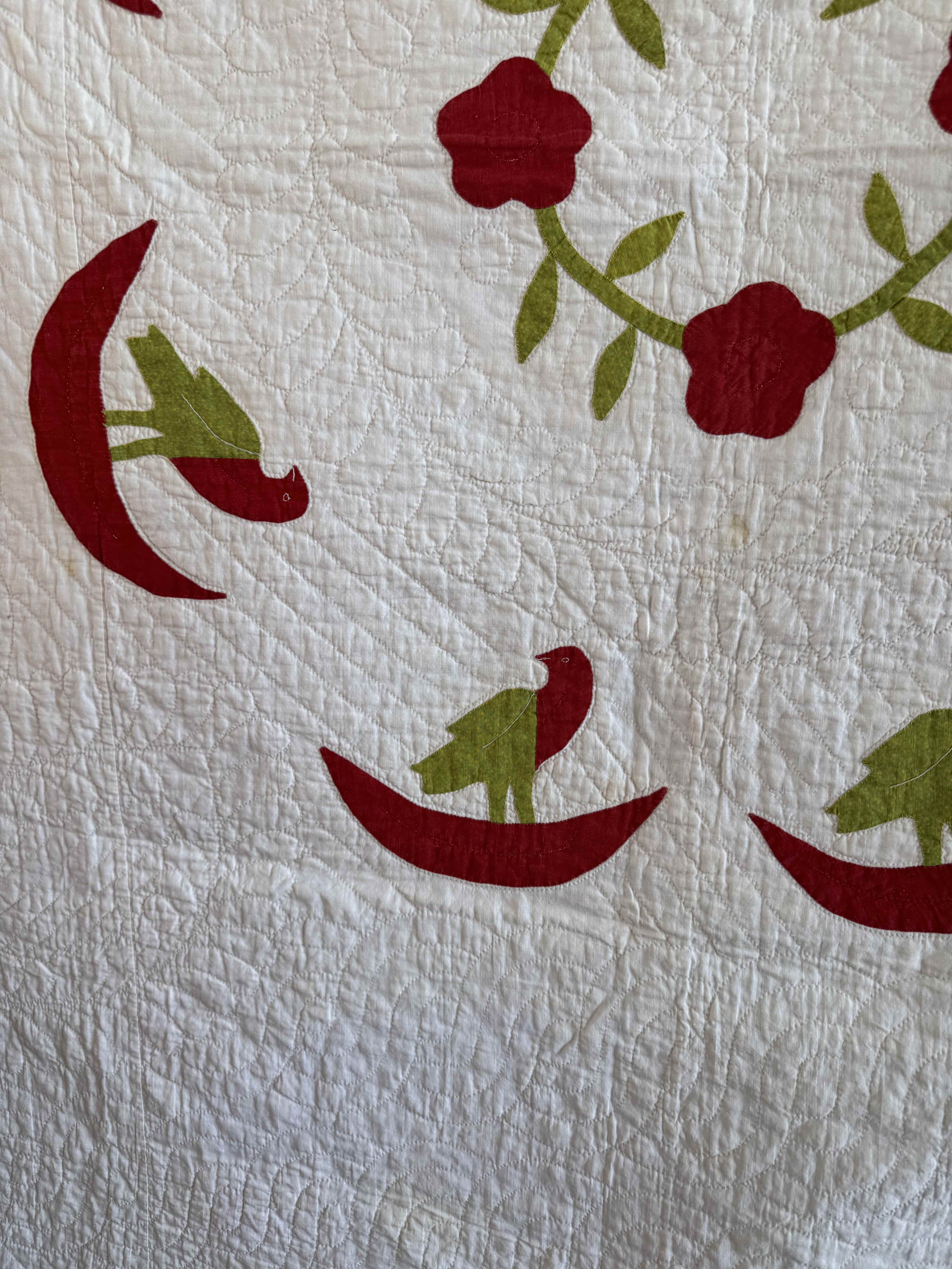 Vintage Quilt Rose of Sharon Wreath with Folk Art Birds