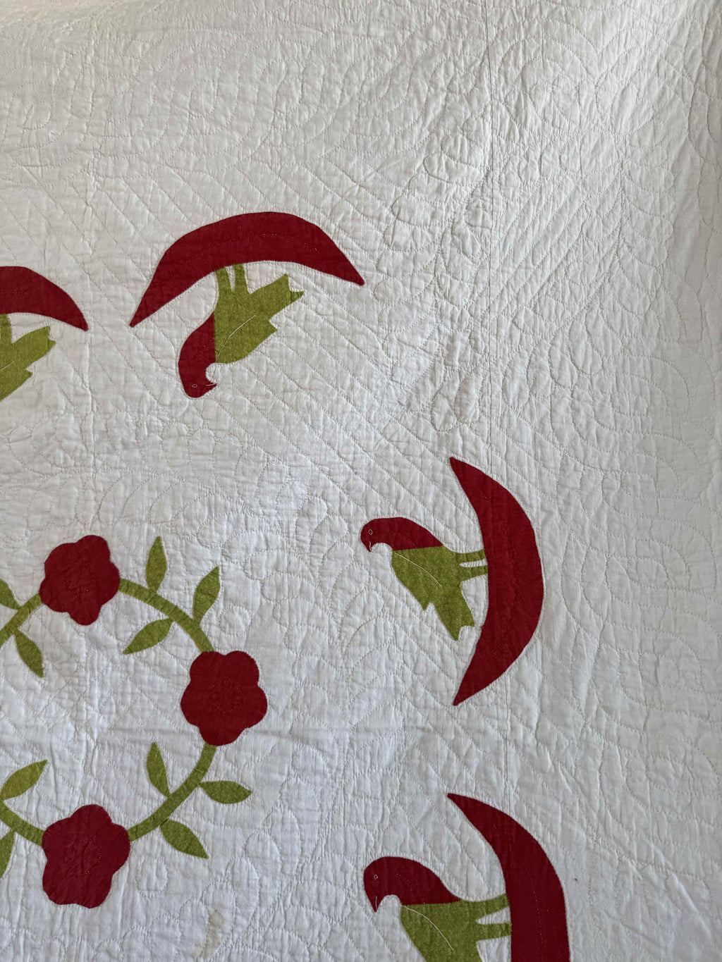 Vintage Quilt Rose of Sharon Wreath with Folk Art Birds