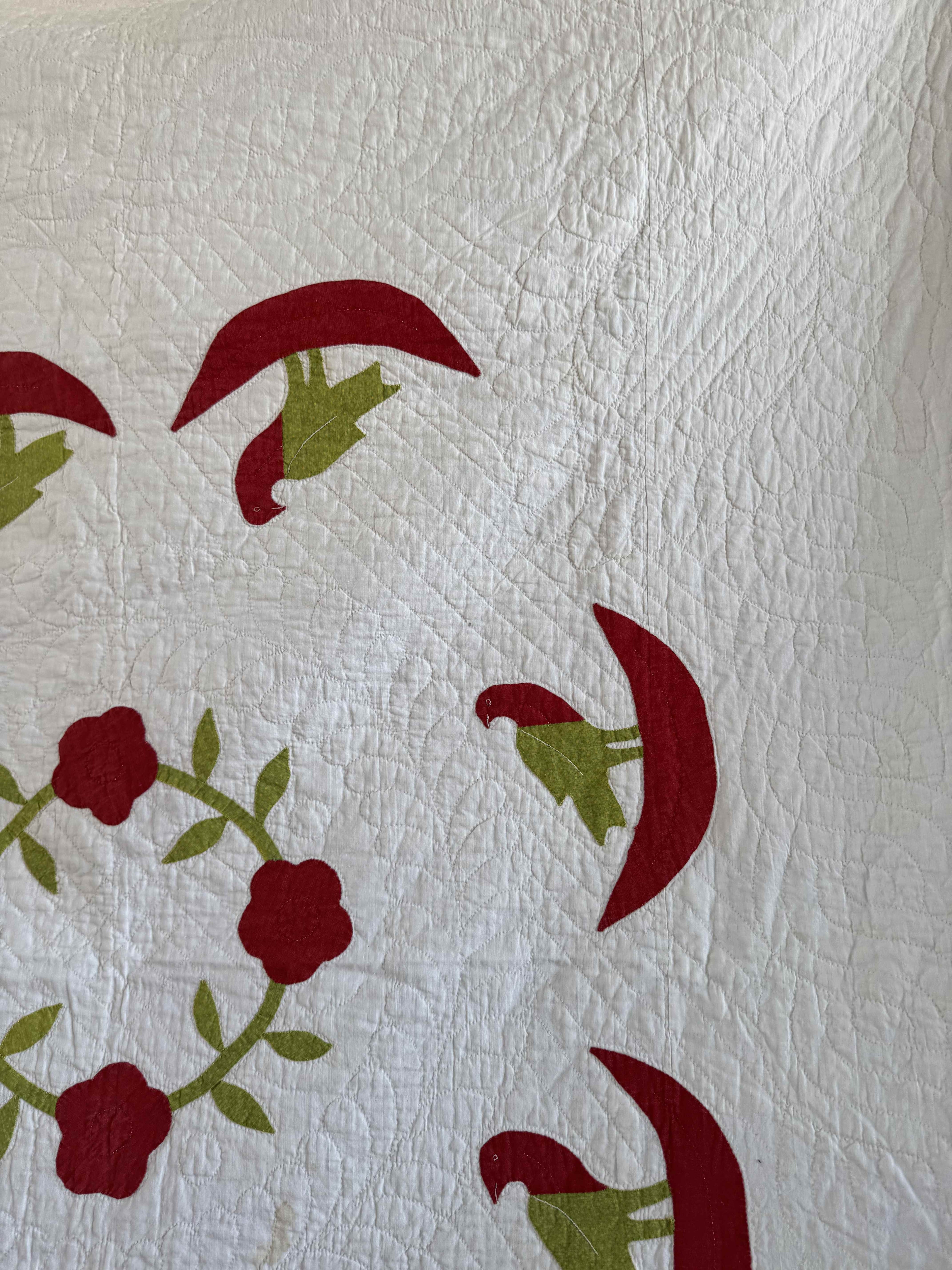 Vintage Quilt Rose of Sharon Wreath with Folk Art Birds