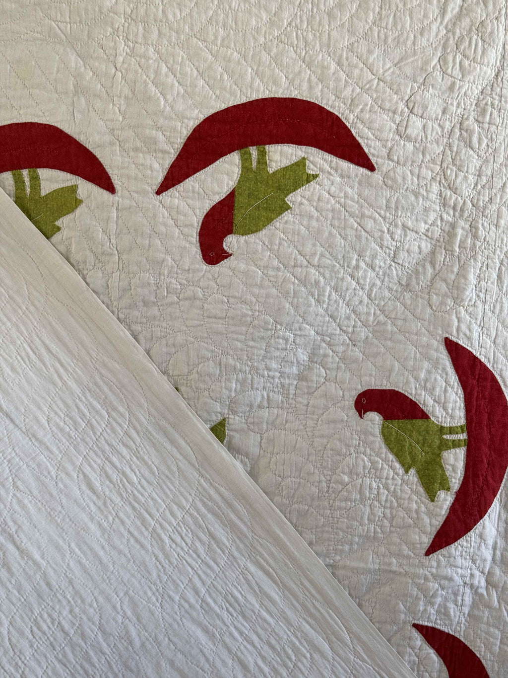 Vintage Quilt Rose of Sharon Wreath with Folk Art Birds
