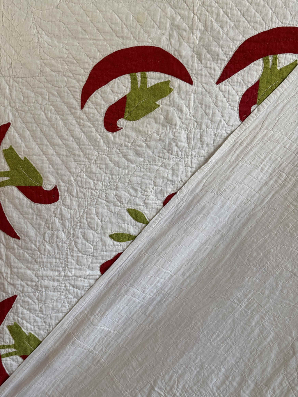 Vintage Quilt Rose of Sharon Wreath with Folk Art Birds