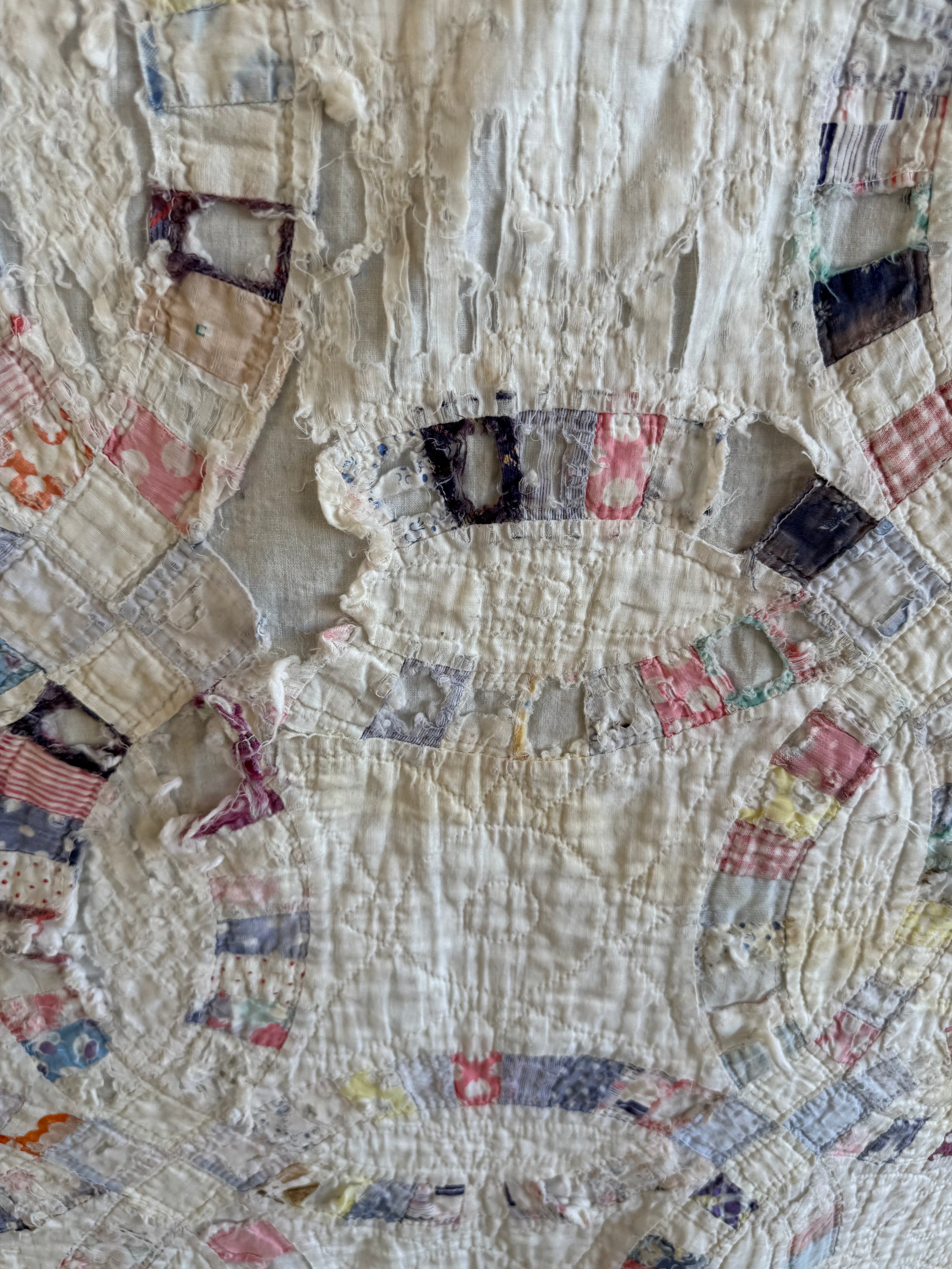 Vintage Cutter Quilt Double Wedding Ring Blue and Pink