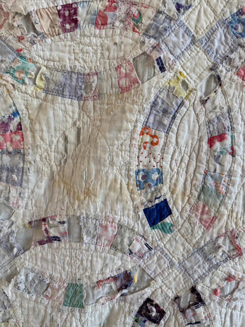 Vintage Cutter Quilt Double Wedding Ring Blue and Pink