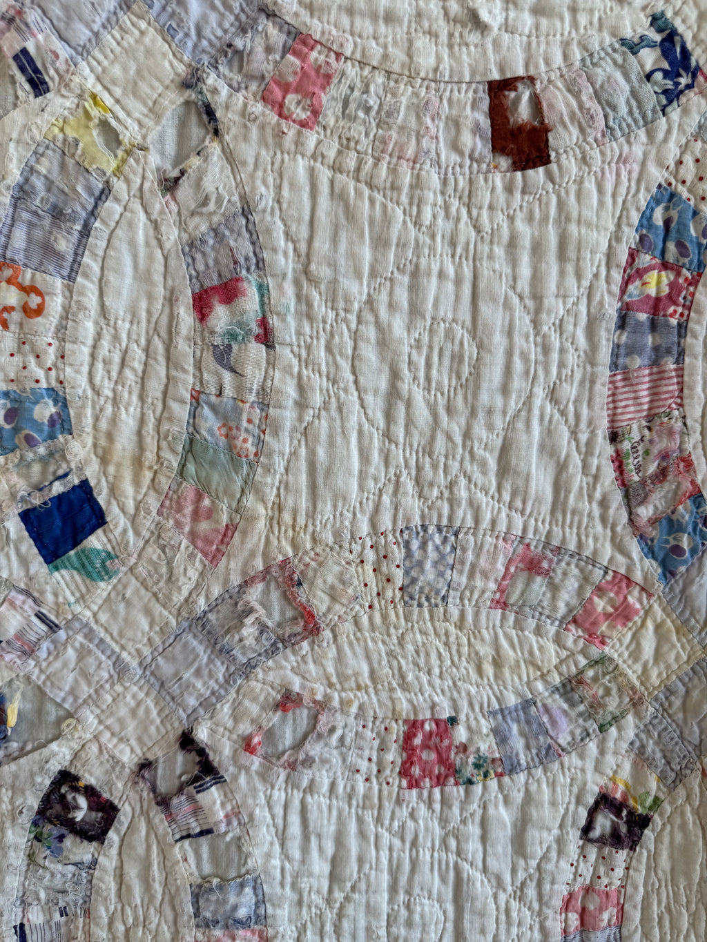 Vintage Cutter Quilt Double Wedding Ring Blue and Pink