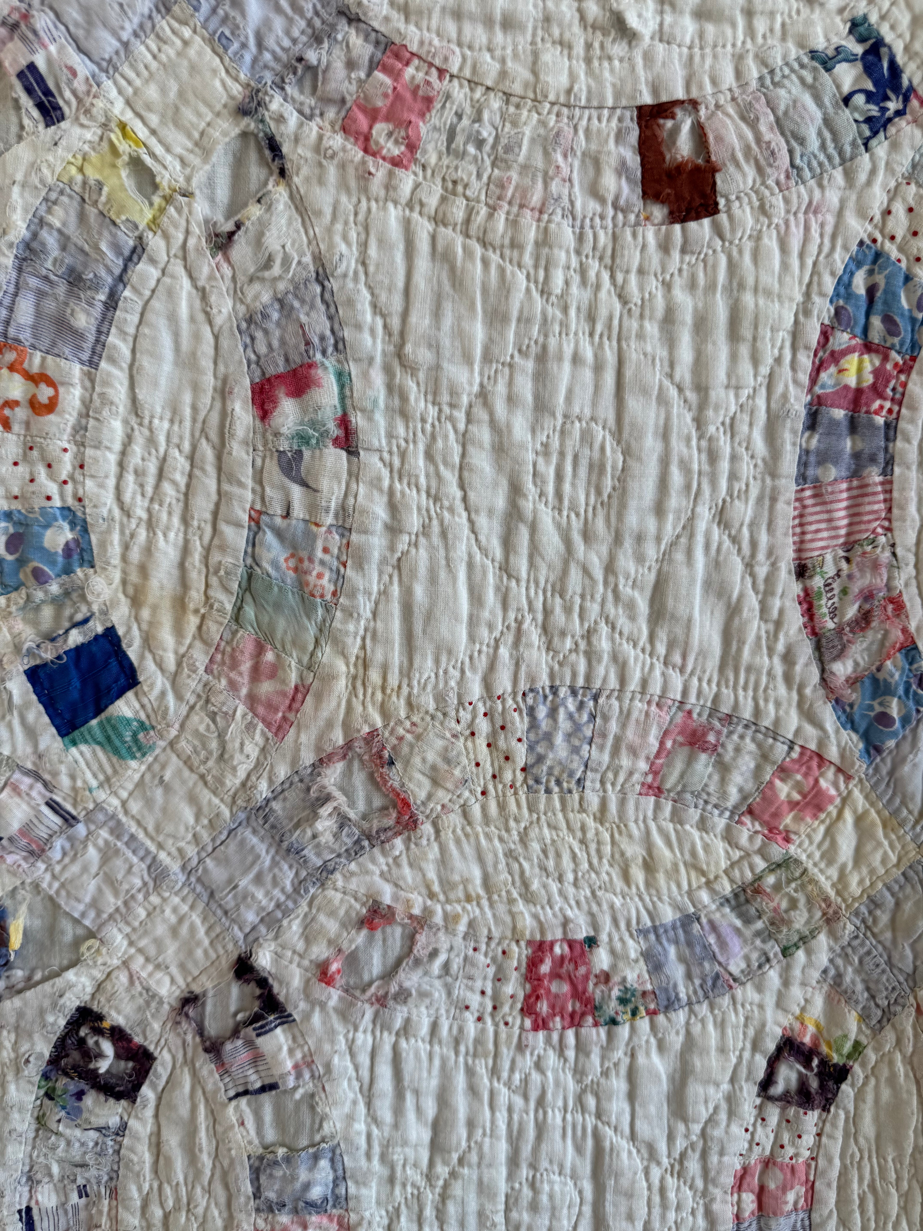 Vintage Cutter Quilt Double Wedding Ring Blue and Pink