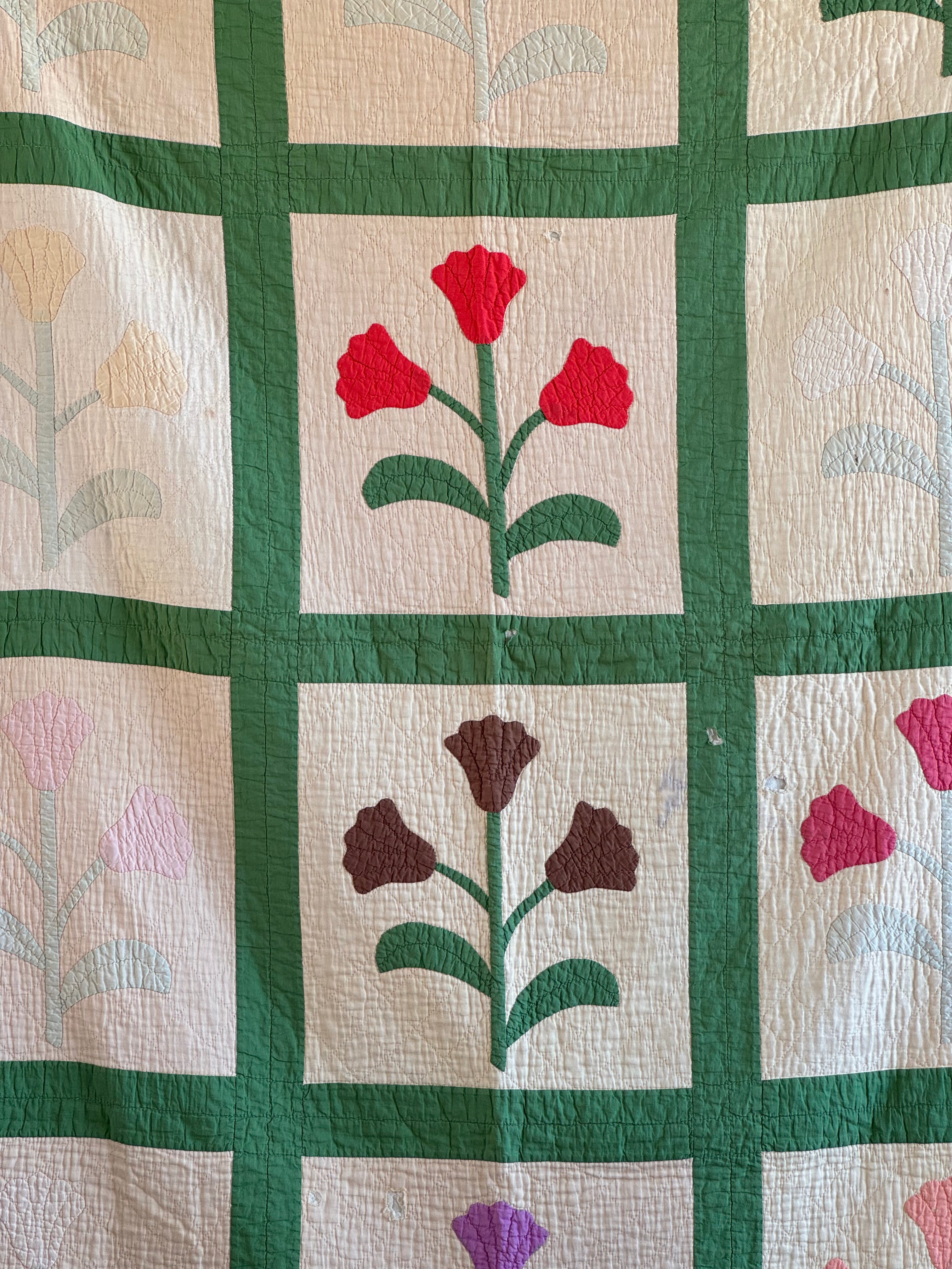 **SOLD** Vintage Cutter Quilt Tulip Applique ** SOLD**