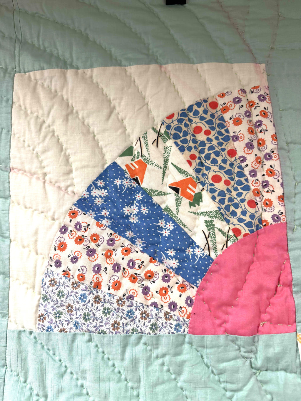 Vintage Quilt Sampler Block with Aqua Setting