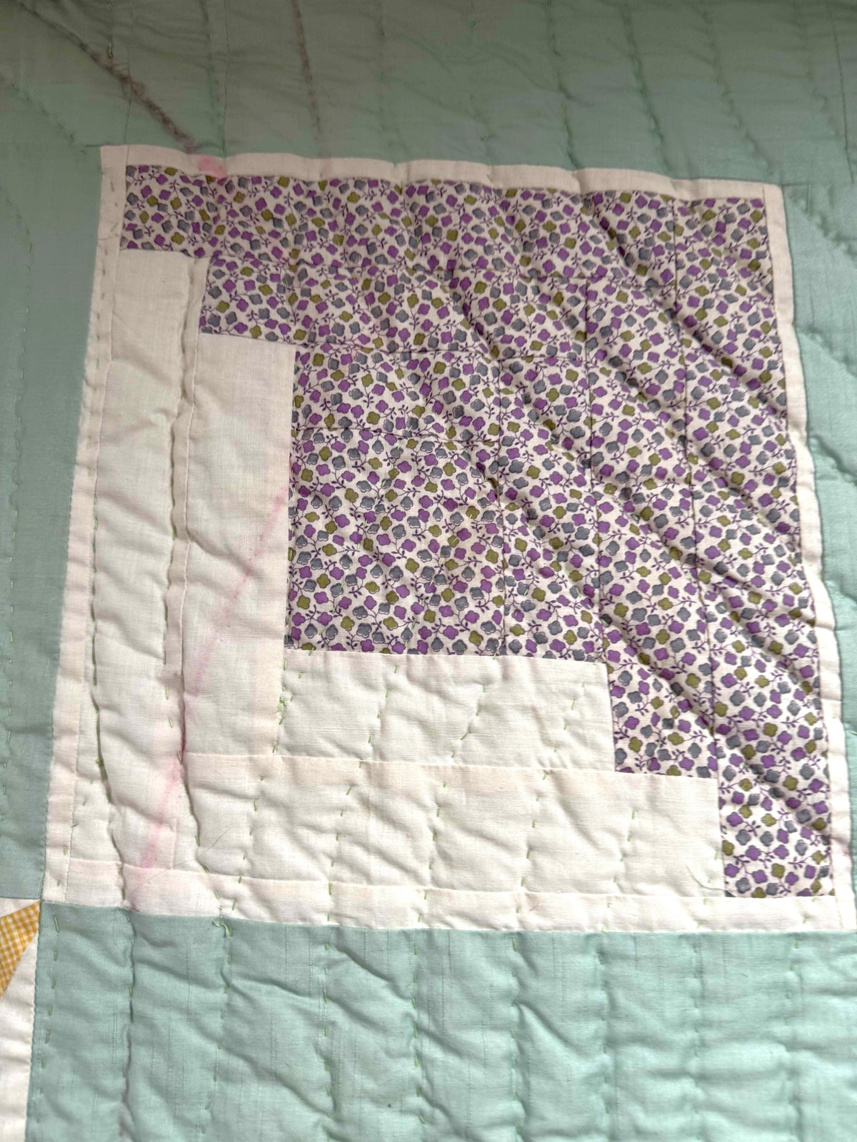 Vintage Quilt Sampler Block with Aqua Setting