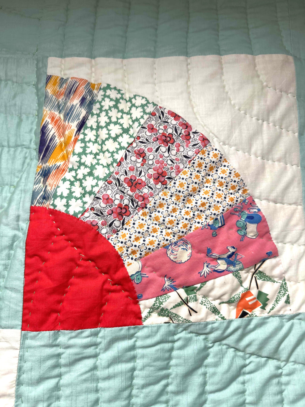 Vintage Quilt Sampler Block with Aqua Setting
