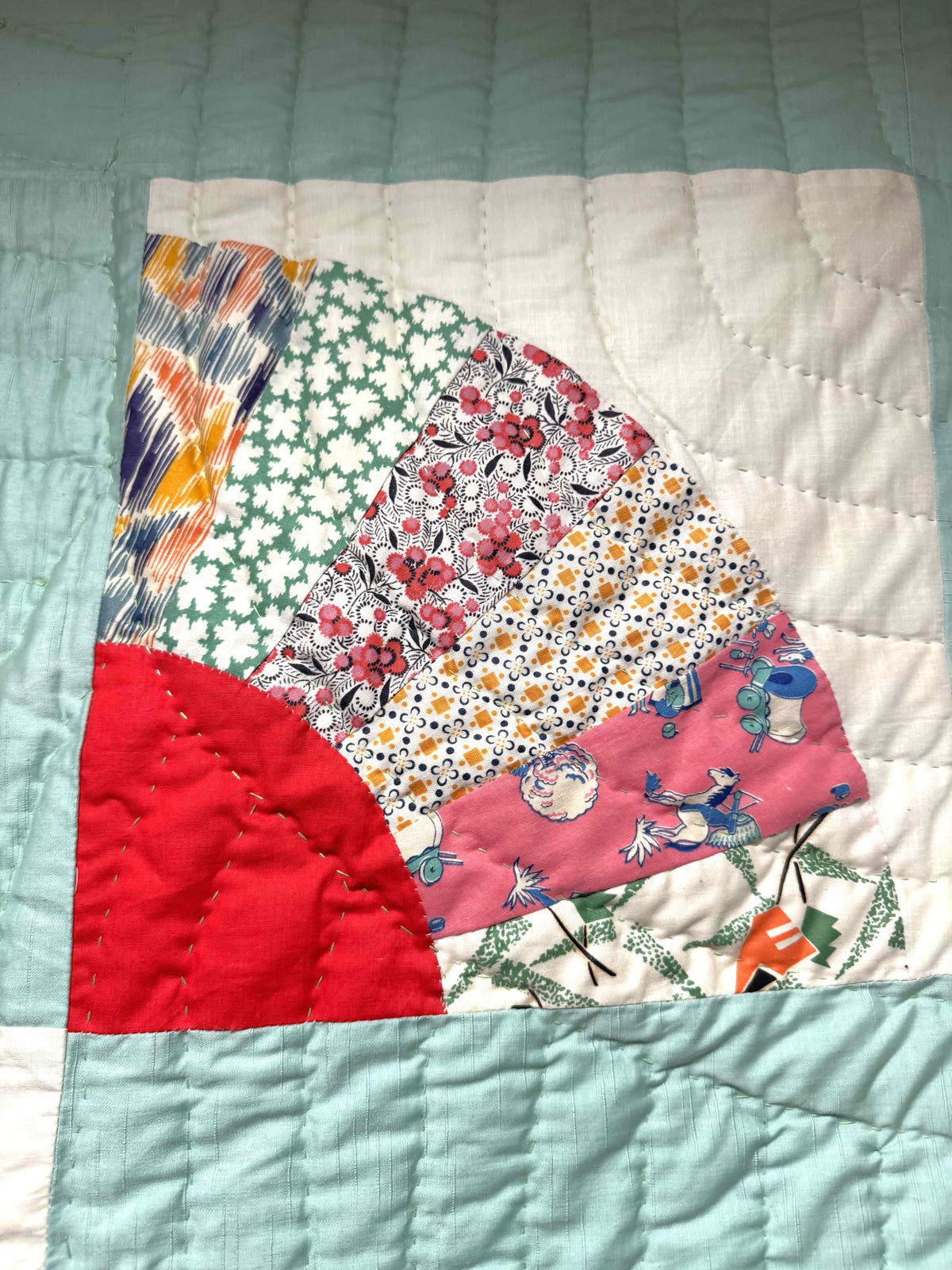 Vintage Quilt Sampler Block with Aqua Setting