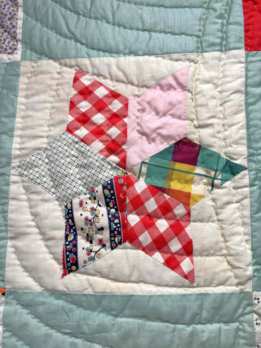 Vintage Quilt Sampler Block with Aqua Setting
