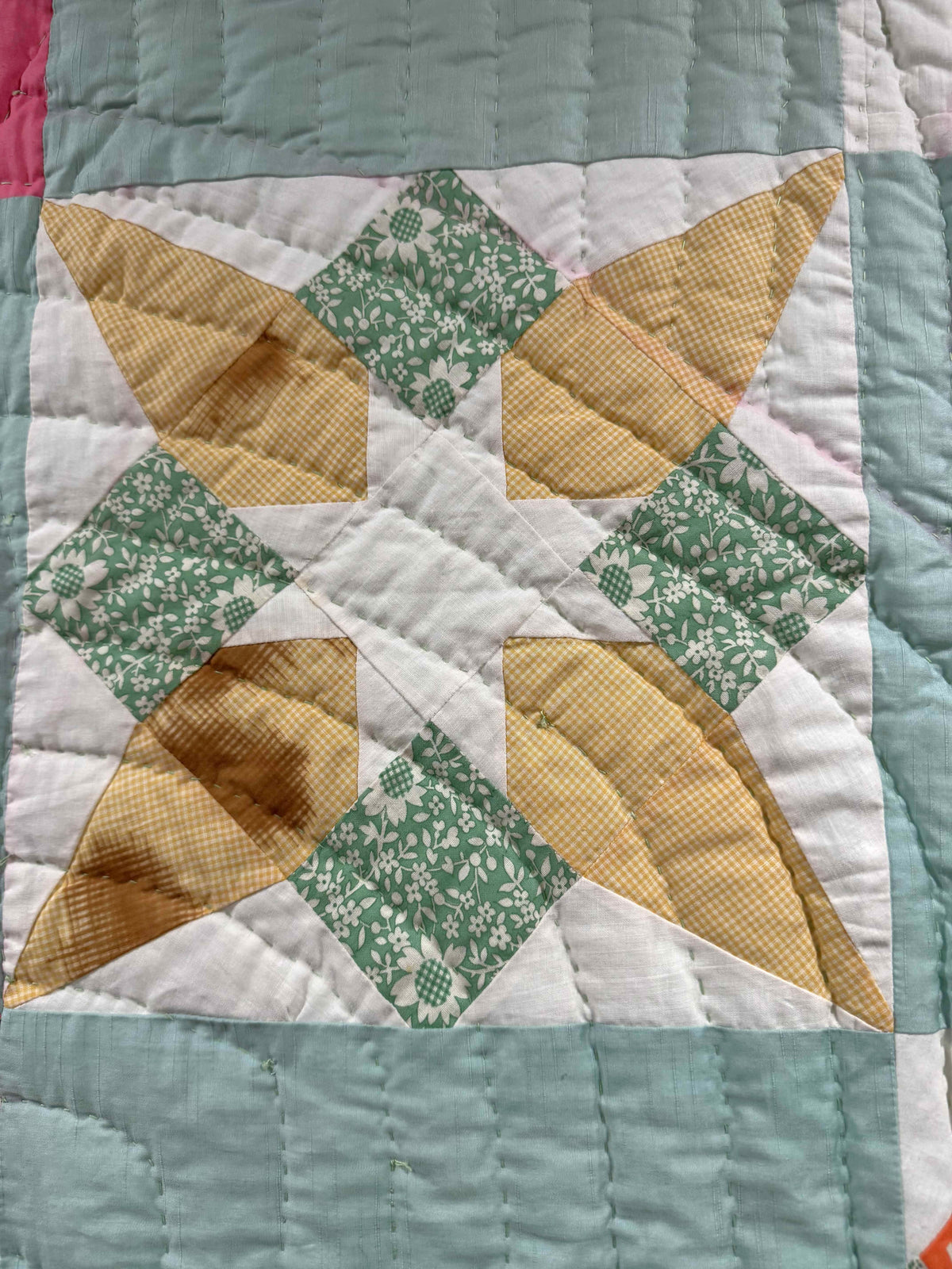 Vintage Quilt Sampler Block with Aqua Setting