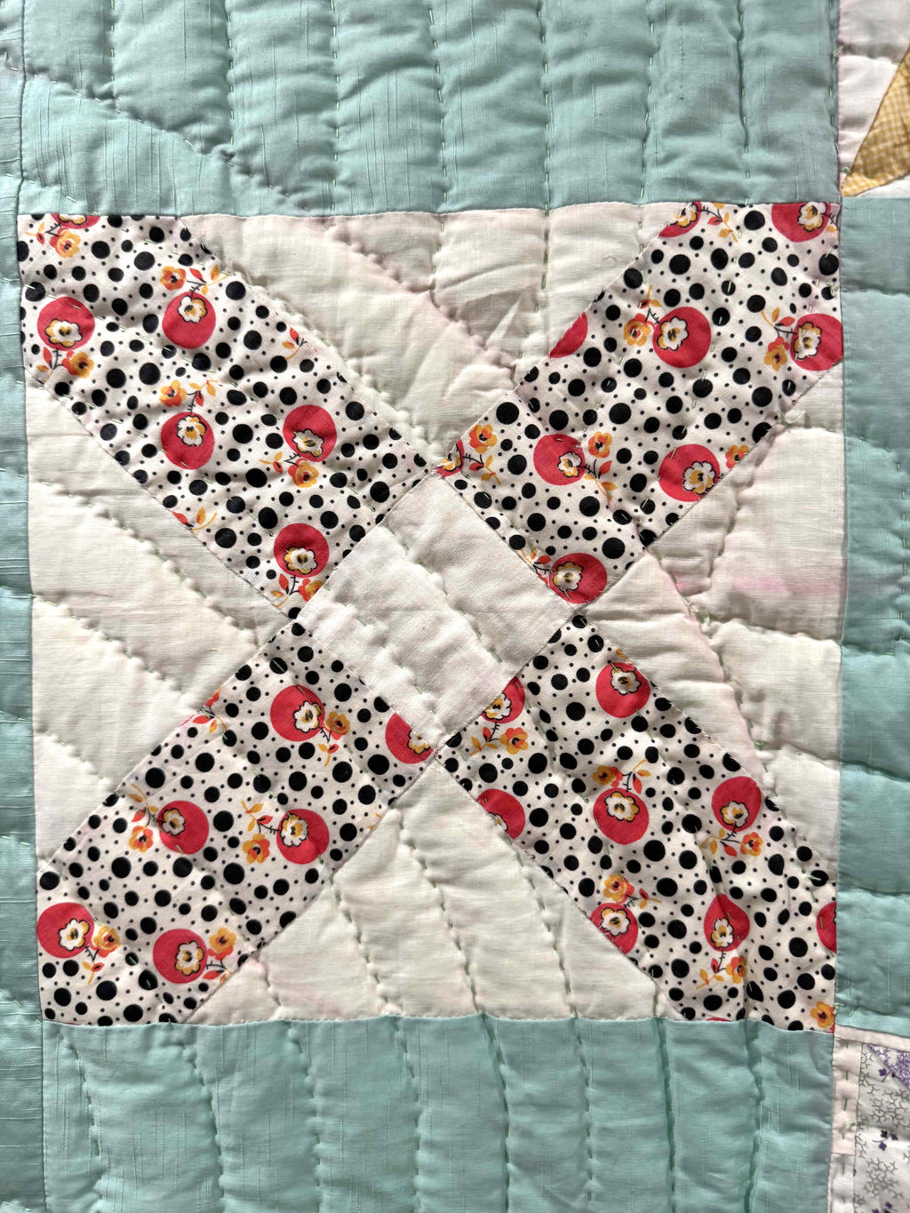 Vintage Quilt Sampler Block with Aqua Setting