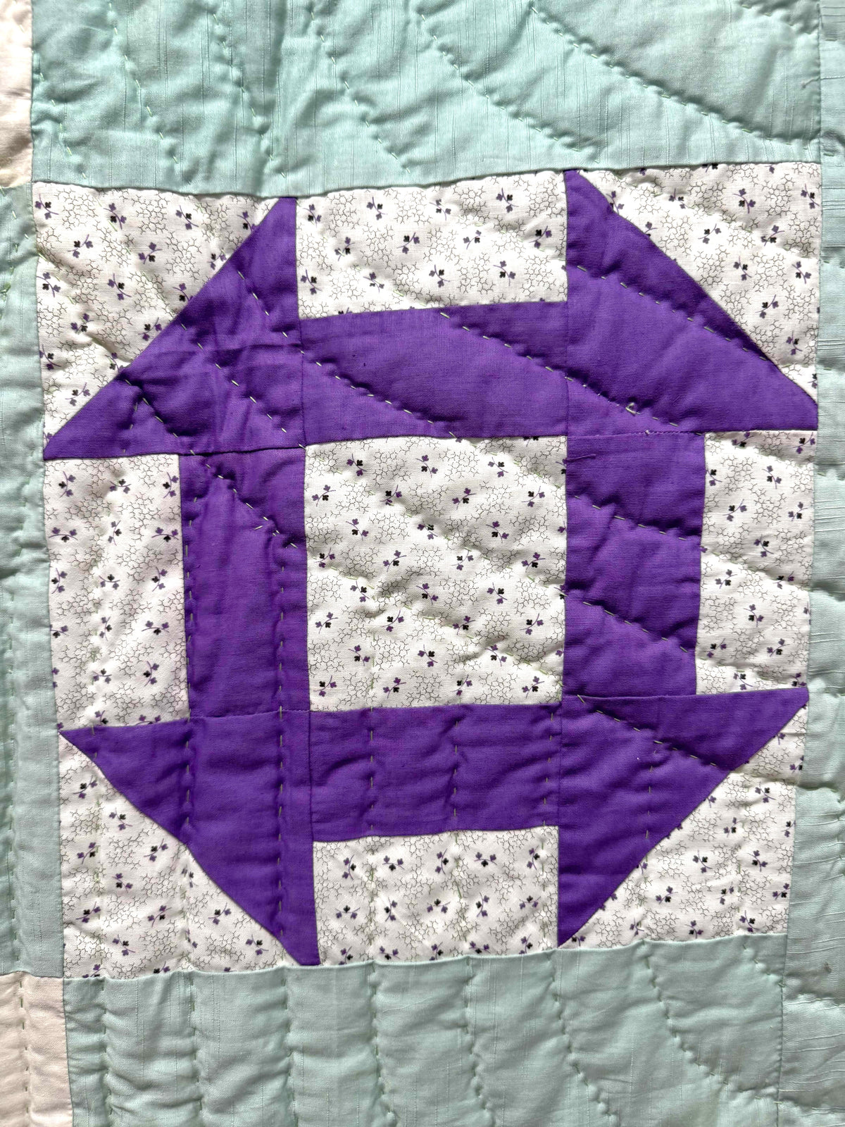Vintage Quilt Sampler Block with Aqua Setting