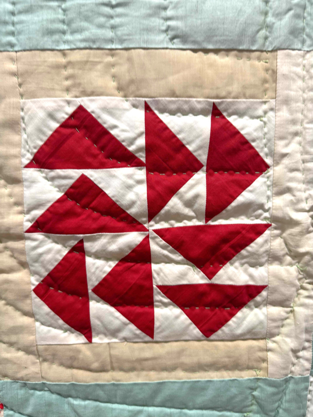Vintage Quilt Sampler Block with Aqua Setting