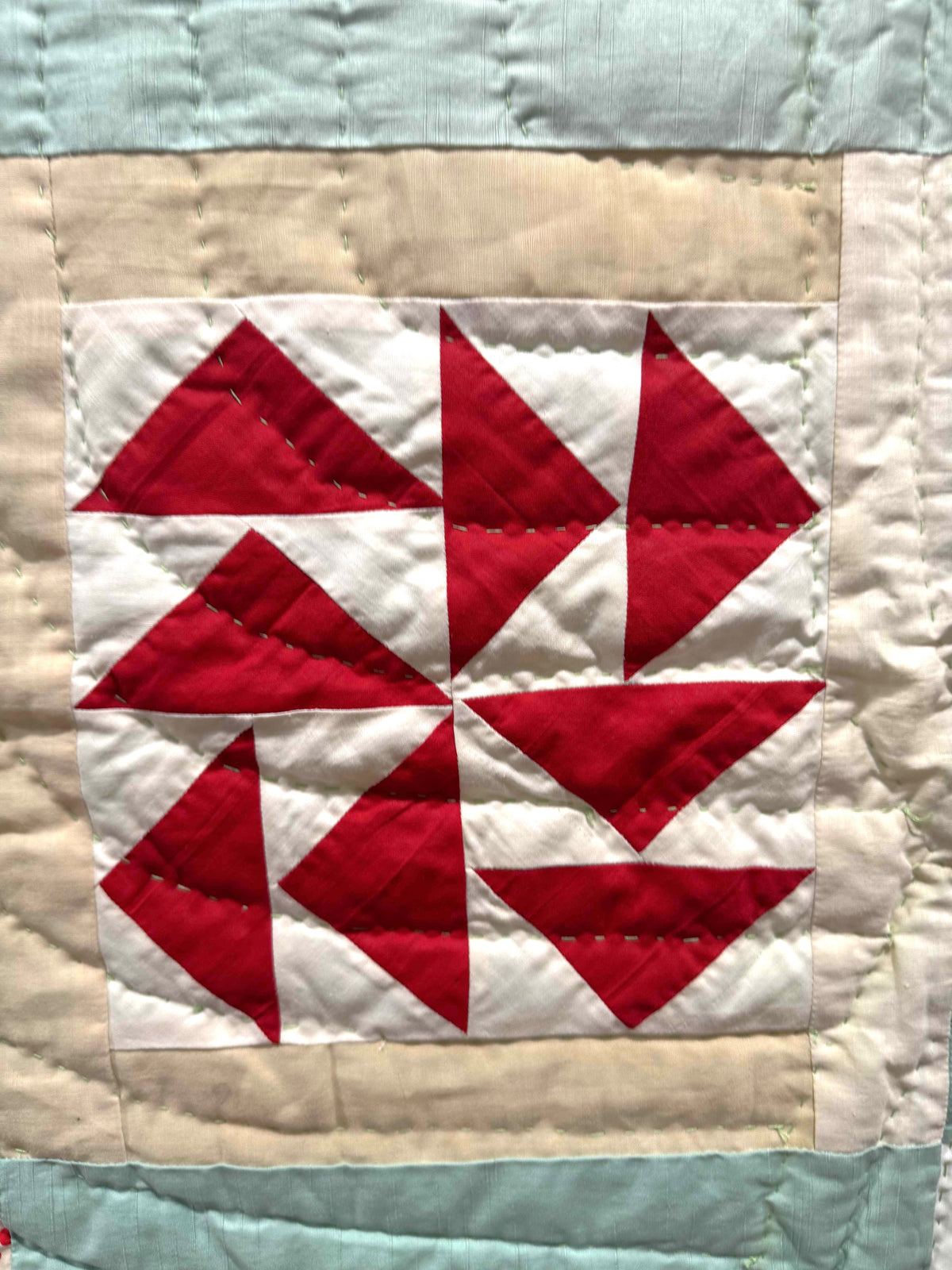 Vintage Quilt Sampler Block with Aqua Setting