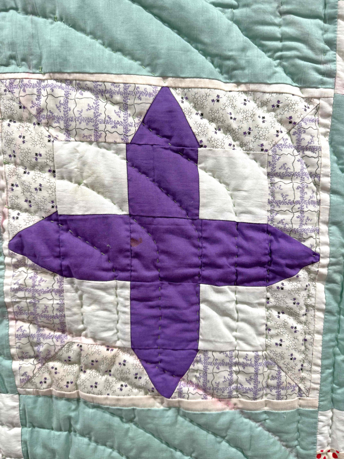 Vintage Quilt Sampler Block with Aqua Setting