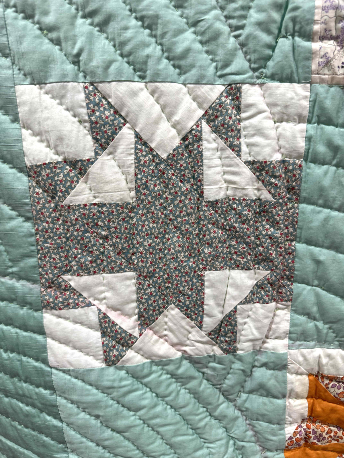 Vintage Quilt Sampler Block with Aqua Setting
