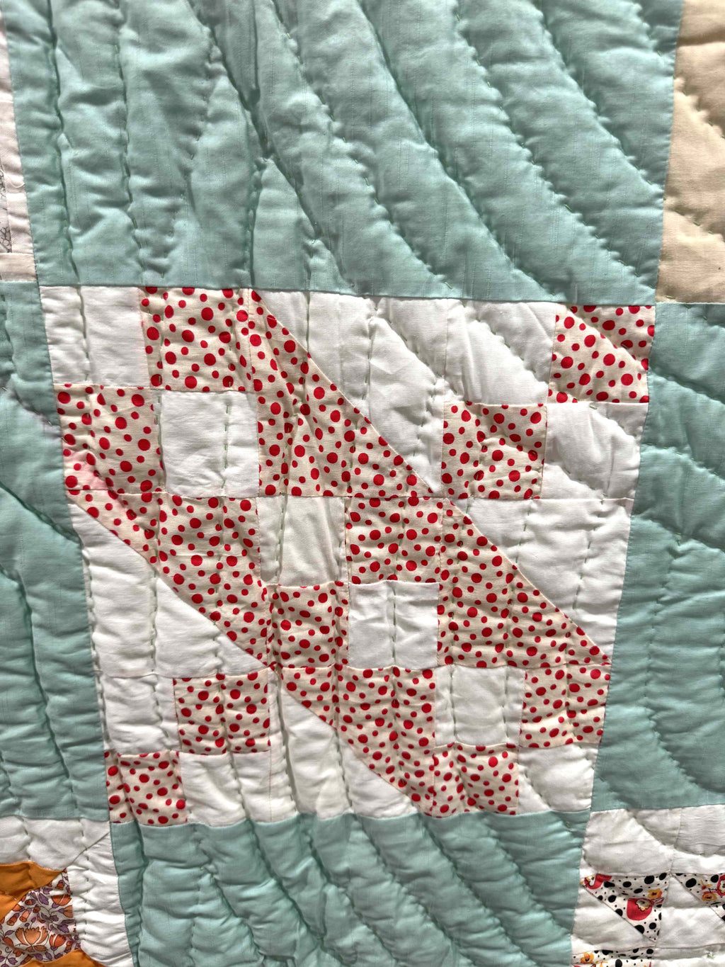 Vintage Quilt Sampler Block with Aqua Setting