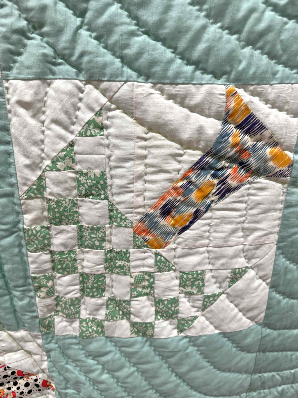Vintage Quilt Sampler Block with Aqua Setting