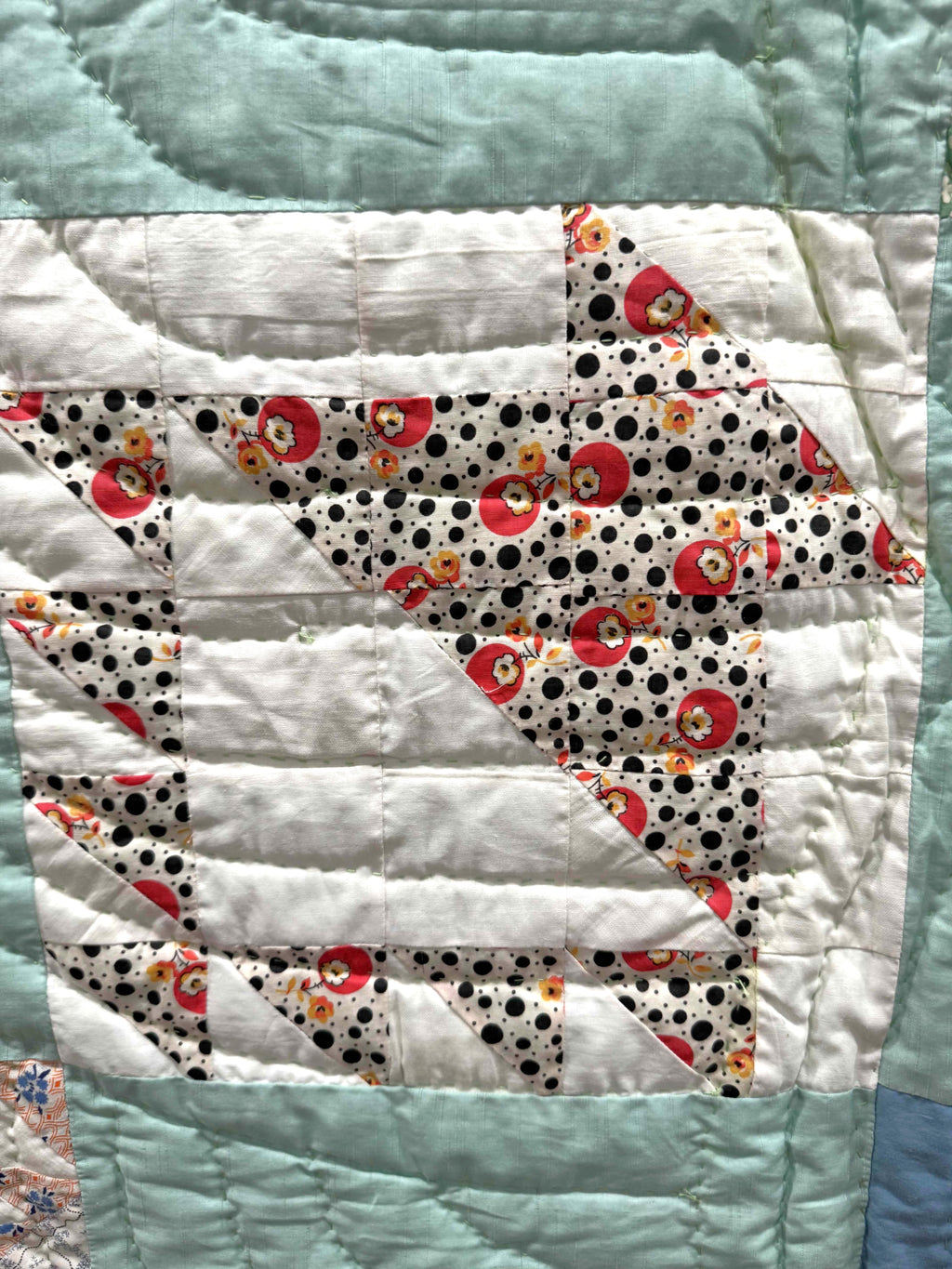 Vintage Quilt Sampler Block with Aqua Setting
