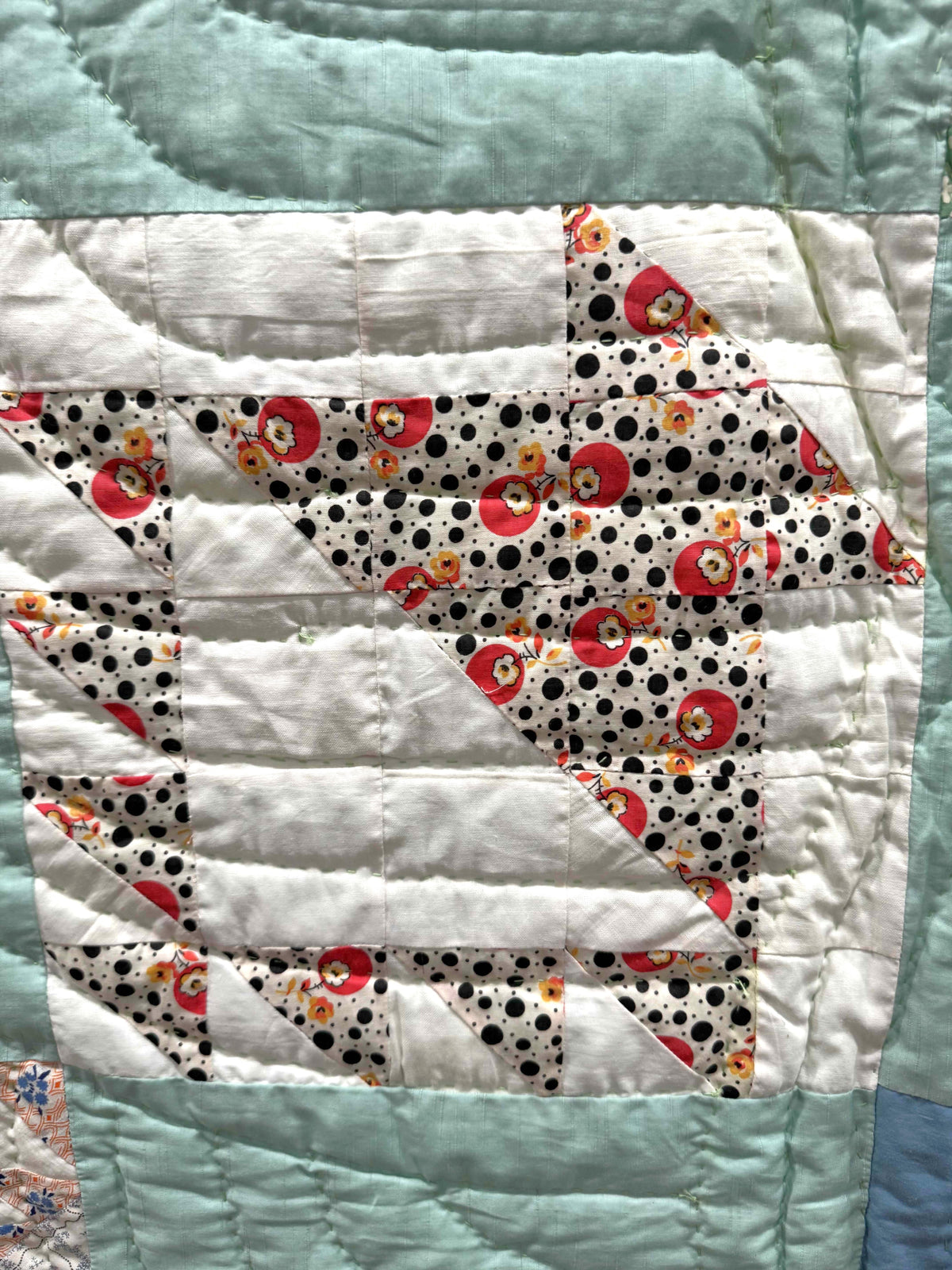 Vintage Quilt Sampler Block with Aqua Setting