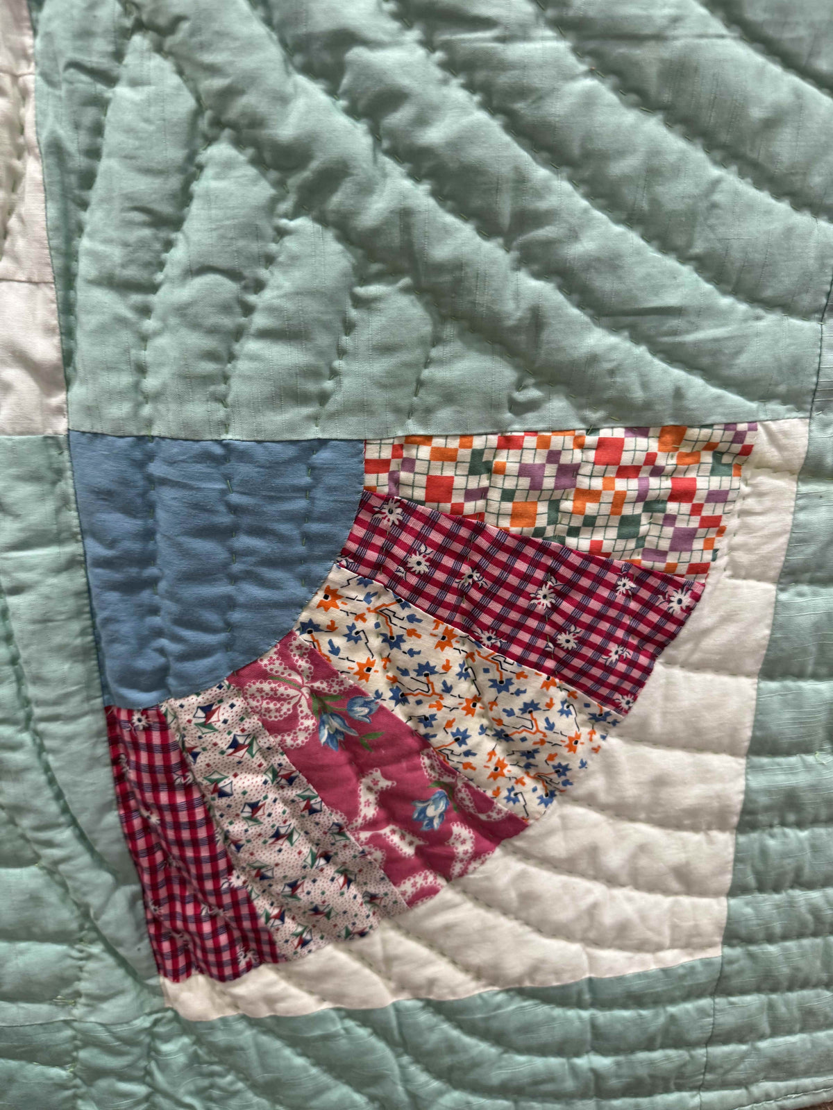 Vintage Quilt Sampler Block with Aqua Setting