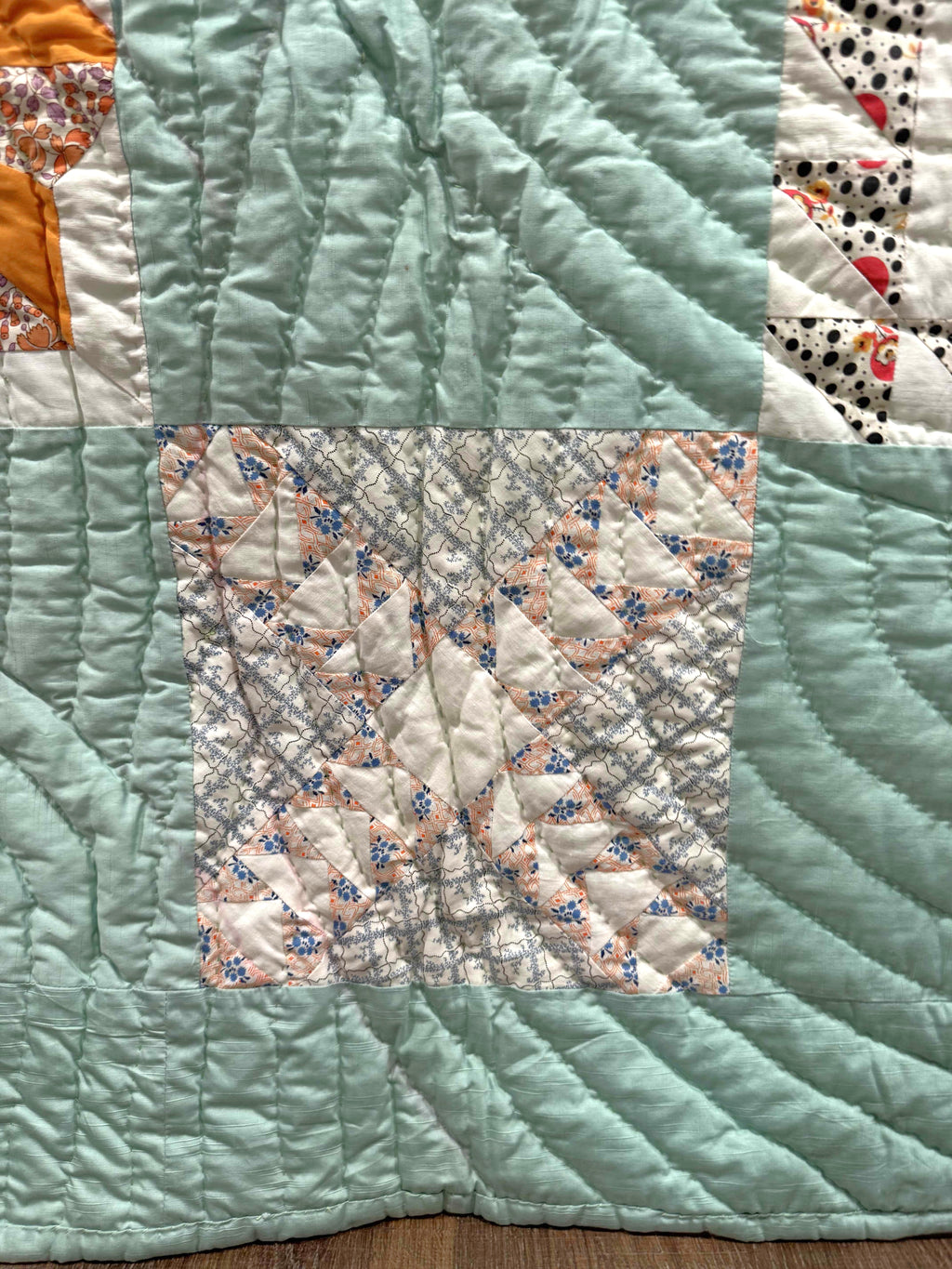 Vintage Quilt Sampler Block with Aqua Setting