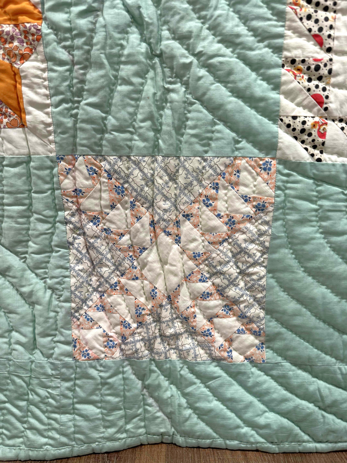Vintage Quilt Sampler Block with Aqua Setting