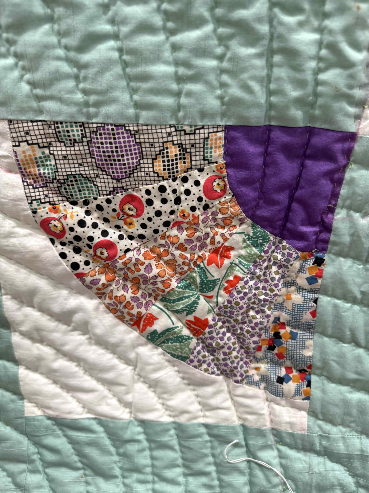 Vintage Quilt Sampler Block with Aqua Setting