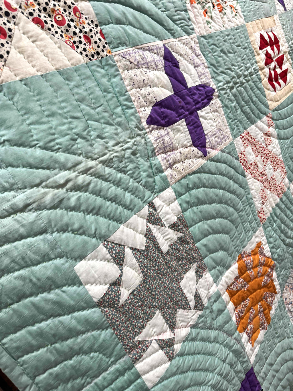 Vintage Quilt Sampler Block with Aqua Setting