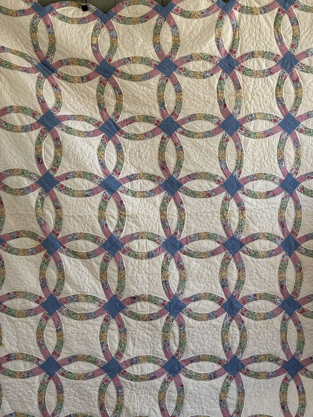 Vintage Quilt Double Wedding Ring Feed Sack