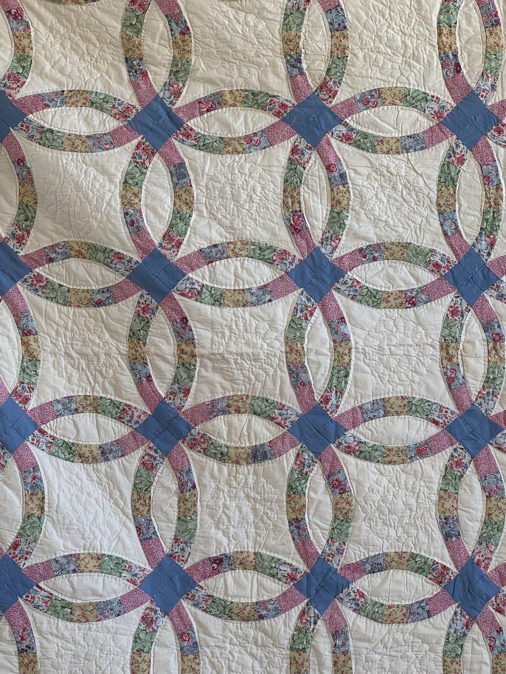 Vintage Quilt Double Wedding Ring Feed Sack