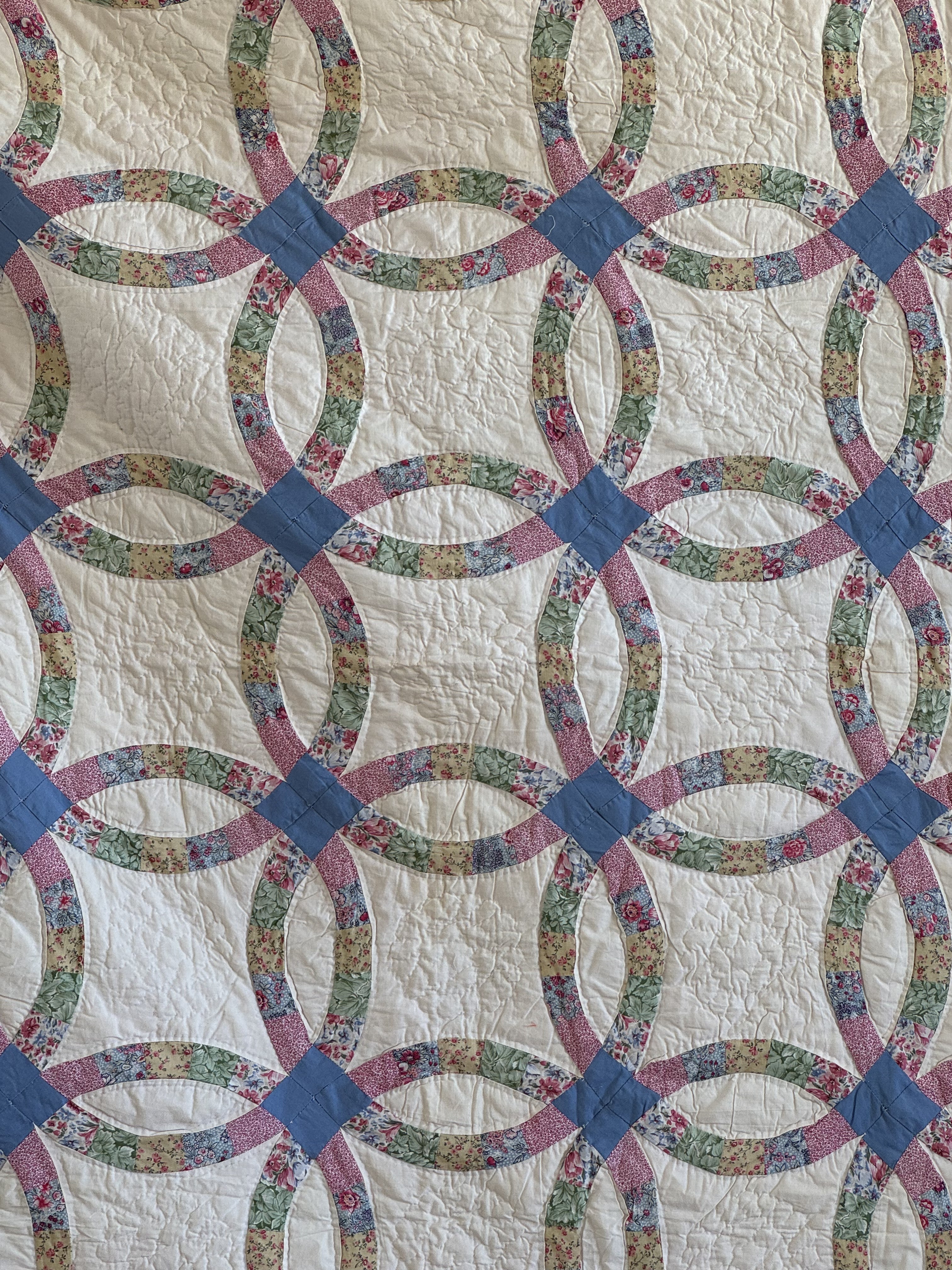 Vintage Quilt Double Wedding Ring Feed Sack