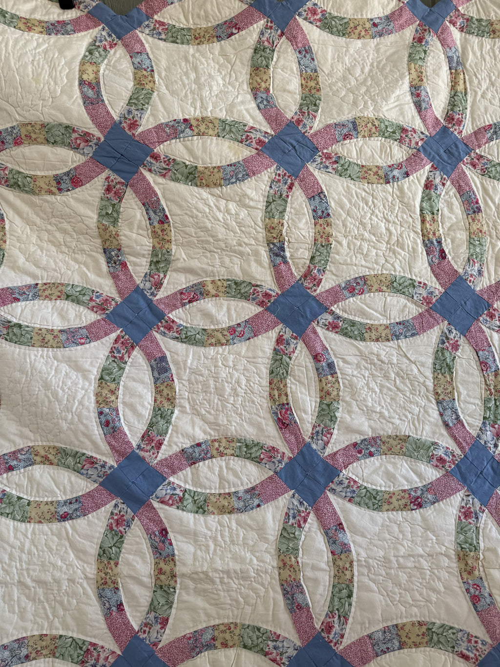Vintage Quilt Double Wedding Ring Feed Sack