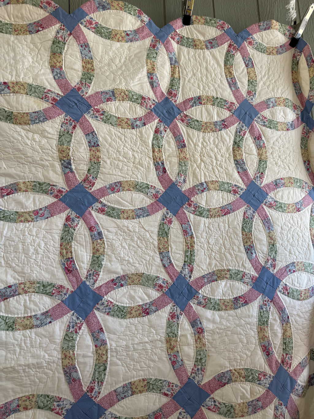 Vintage Quilt Double Wedding Ring Feed Sack