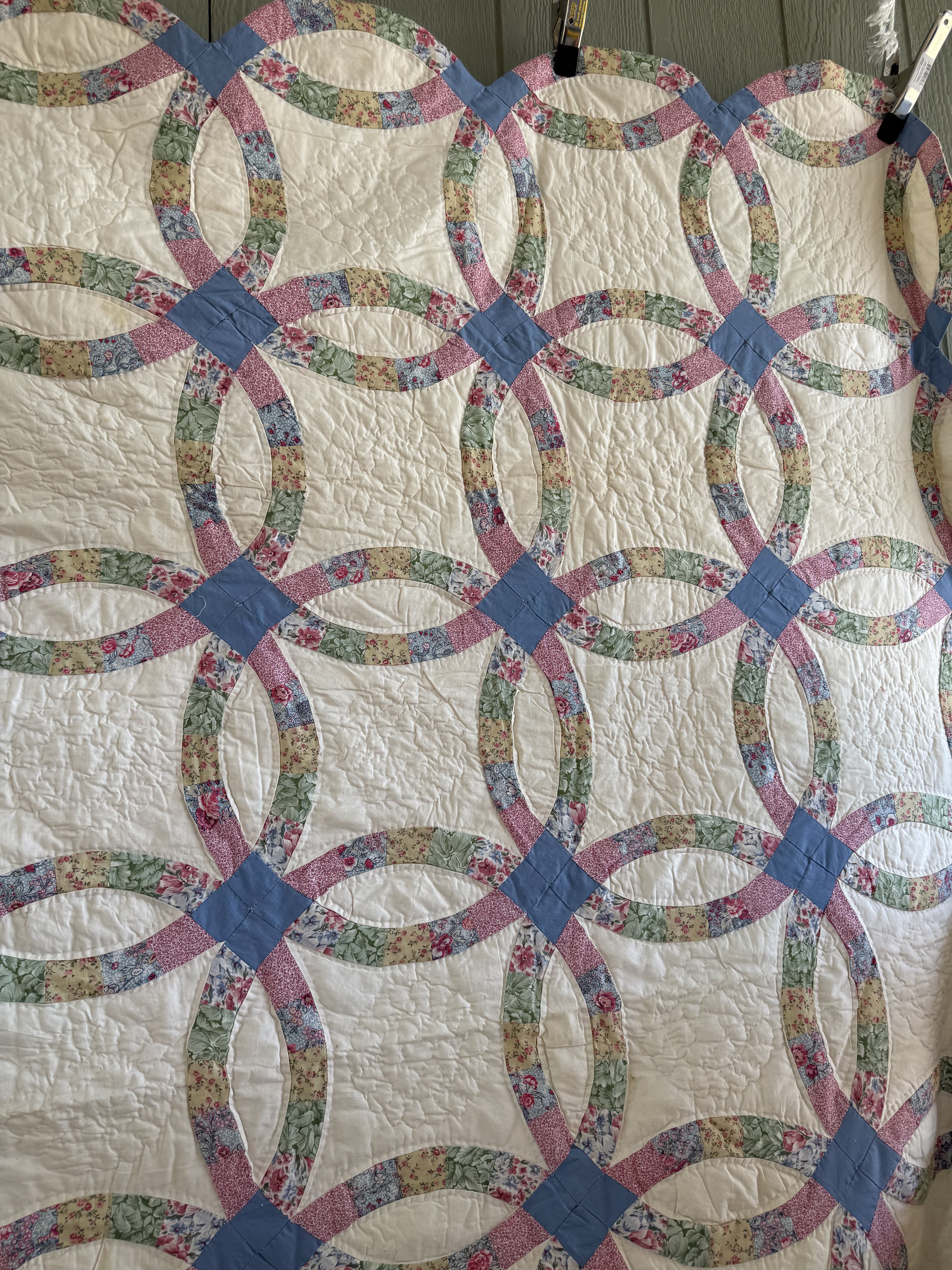 Vintage Quilt Double Wedding Ring Feed Sack