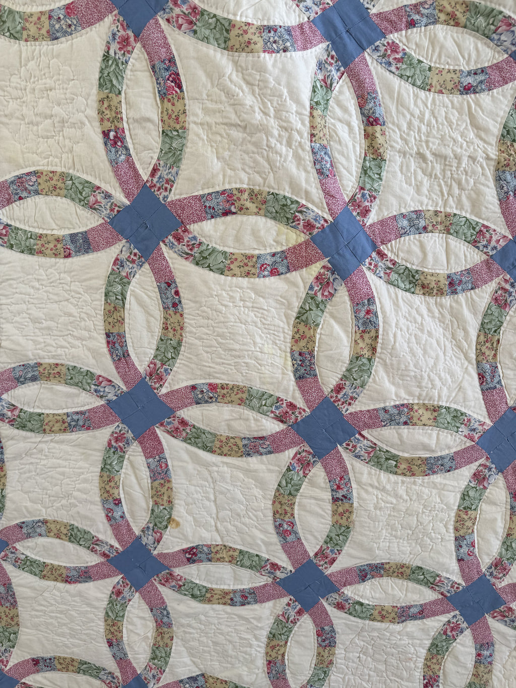 Vintage Quilt Double Wedding Ring Feed Sack