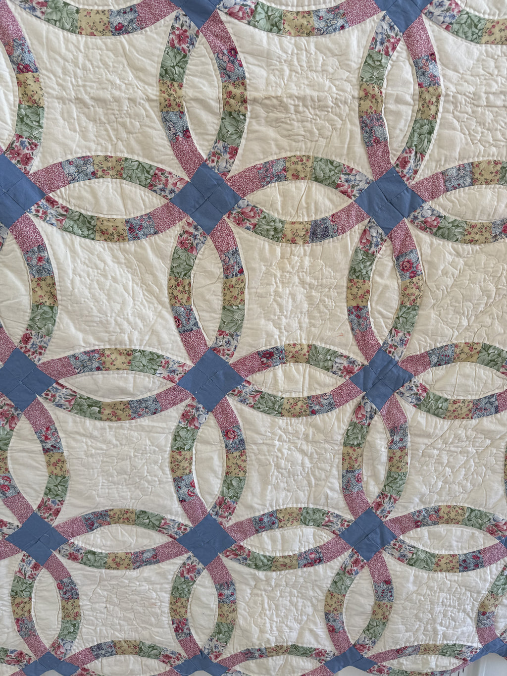 Vintage Quilt Double Wedding Ring Feed Sack