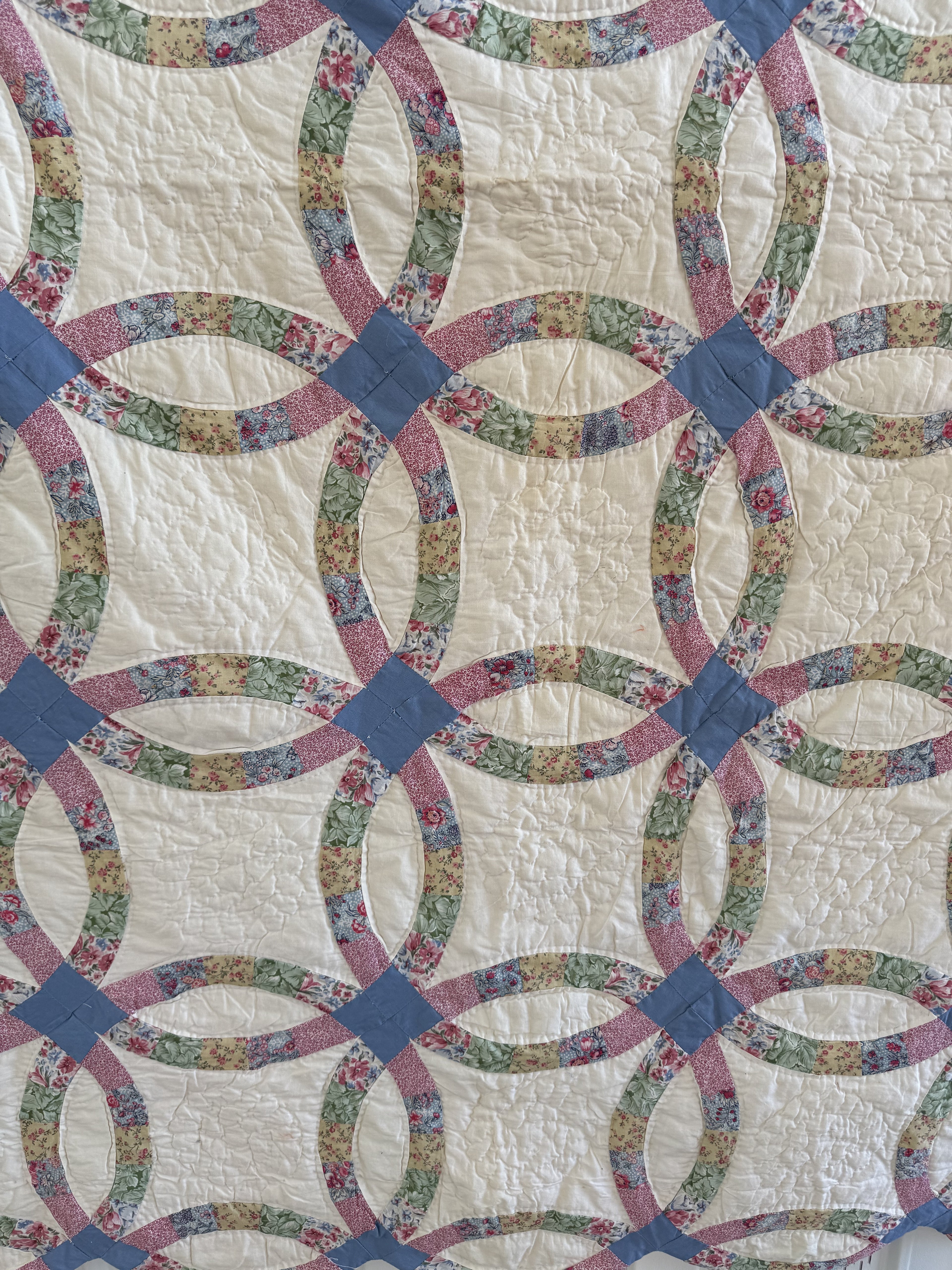 Vintage Quilt Double Wedding Ring Feed Sack